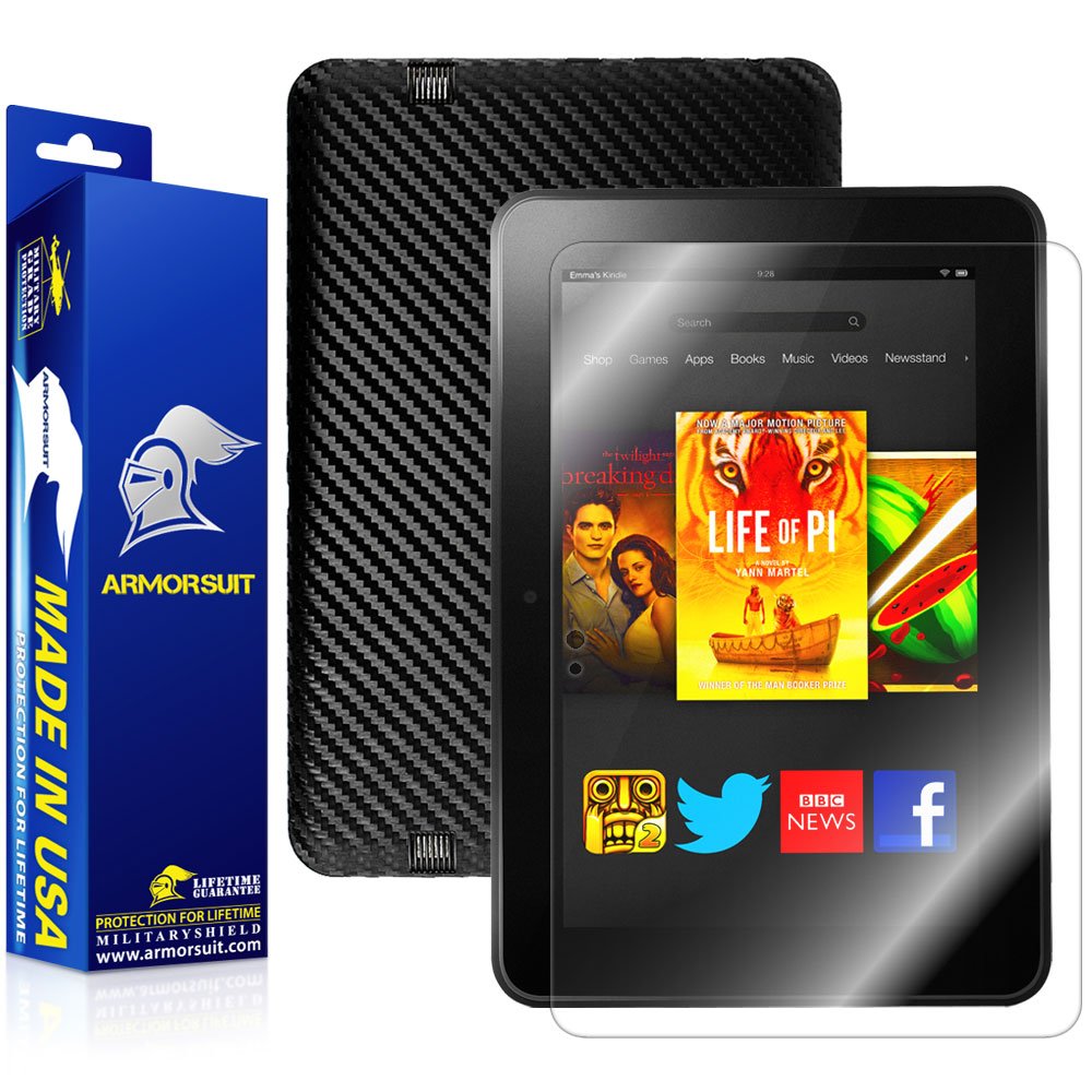 ArmorSuit MilitaryShield Black Carbon Fiber Skin Wrap & HD Clear Screen Protector for Kindle Fire 8.9