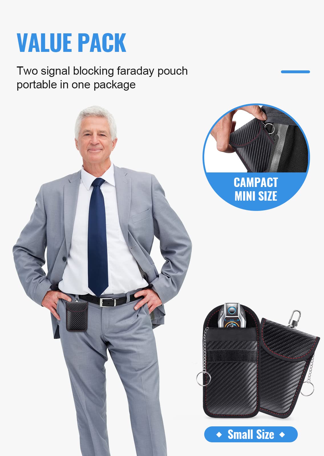 Faraday Pouch for Car Keys (2 Pack) - RFID Signal Blocking Bag, Anti-Theft Key Fob Protector & Cage for Keyless Entry Vehicles - Perfect for Travel, Parking & Home Security