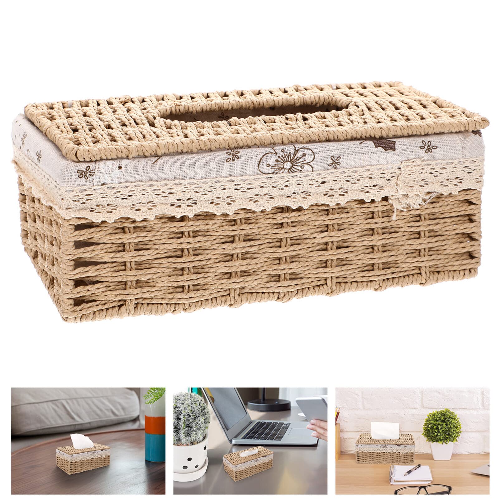 BESPORTBLE Rattan Storage Box - Eco-Friendly Paper Office Organizer for Files, Documents, and Stationery | Perfect for Home Office, Desk Organization, and Gift Packaging