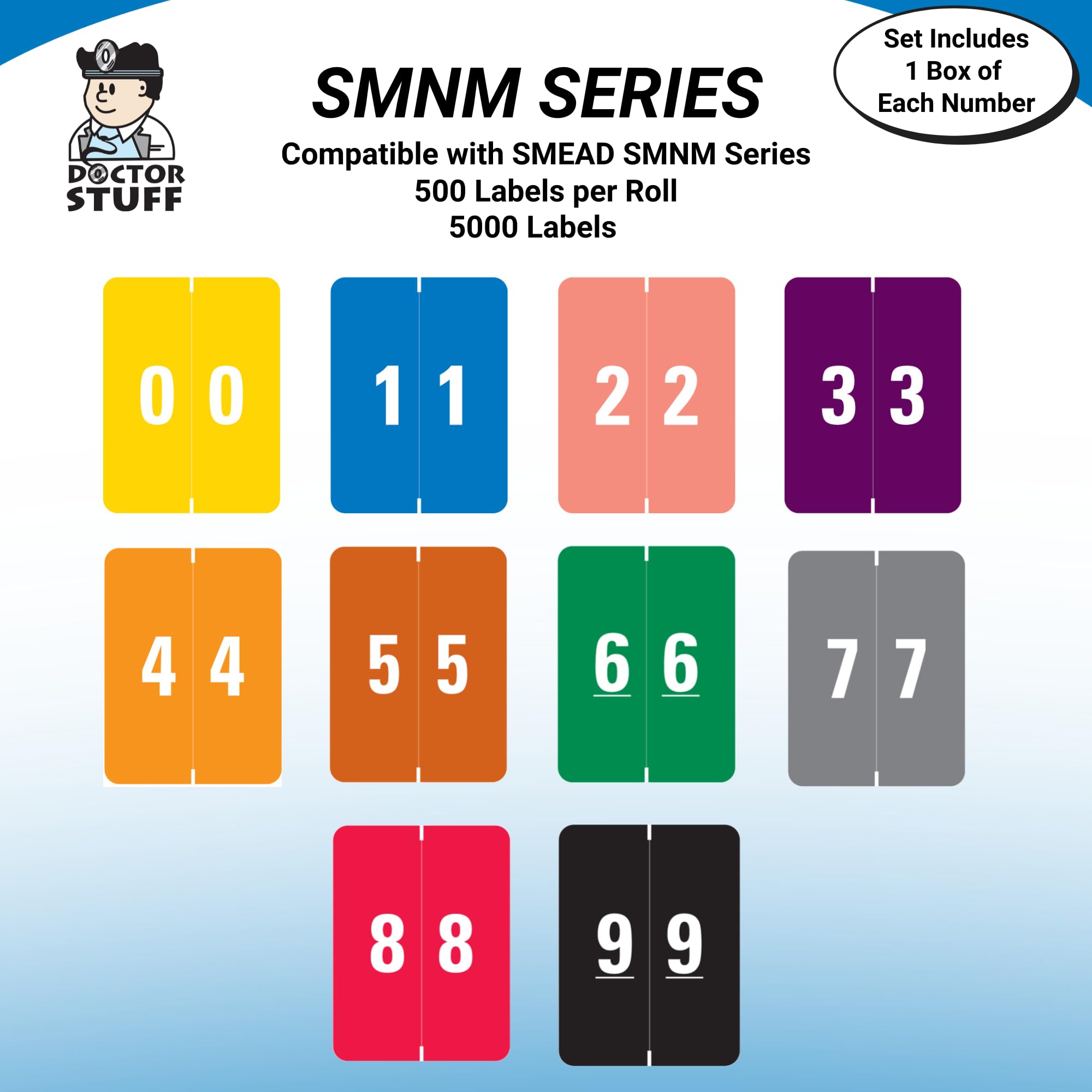 Doctor Stuff - File Folder Labels 0-9, 500 Labels per Roll, 10 Rolls (2