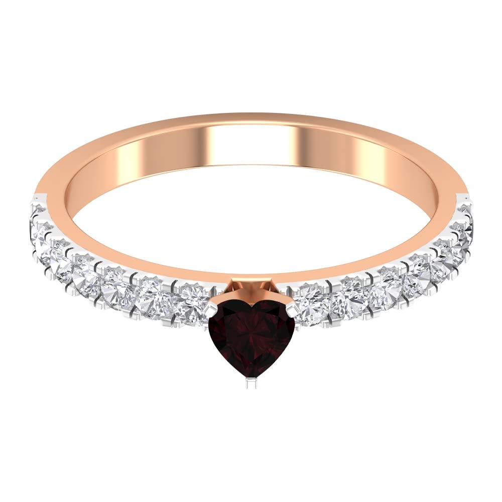 Genuine Garnet Engagement Ring for Women - 14K Solid Gold Heart Solitaire with Diamond Accents | Two-Tone Vintage Style Wedding Ring | Perfect for Proposals, Anniversaries & Romantic Occasions