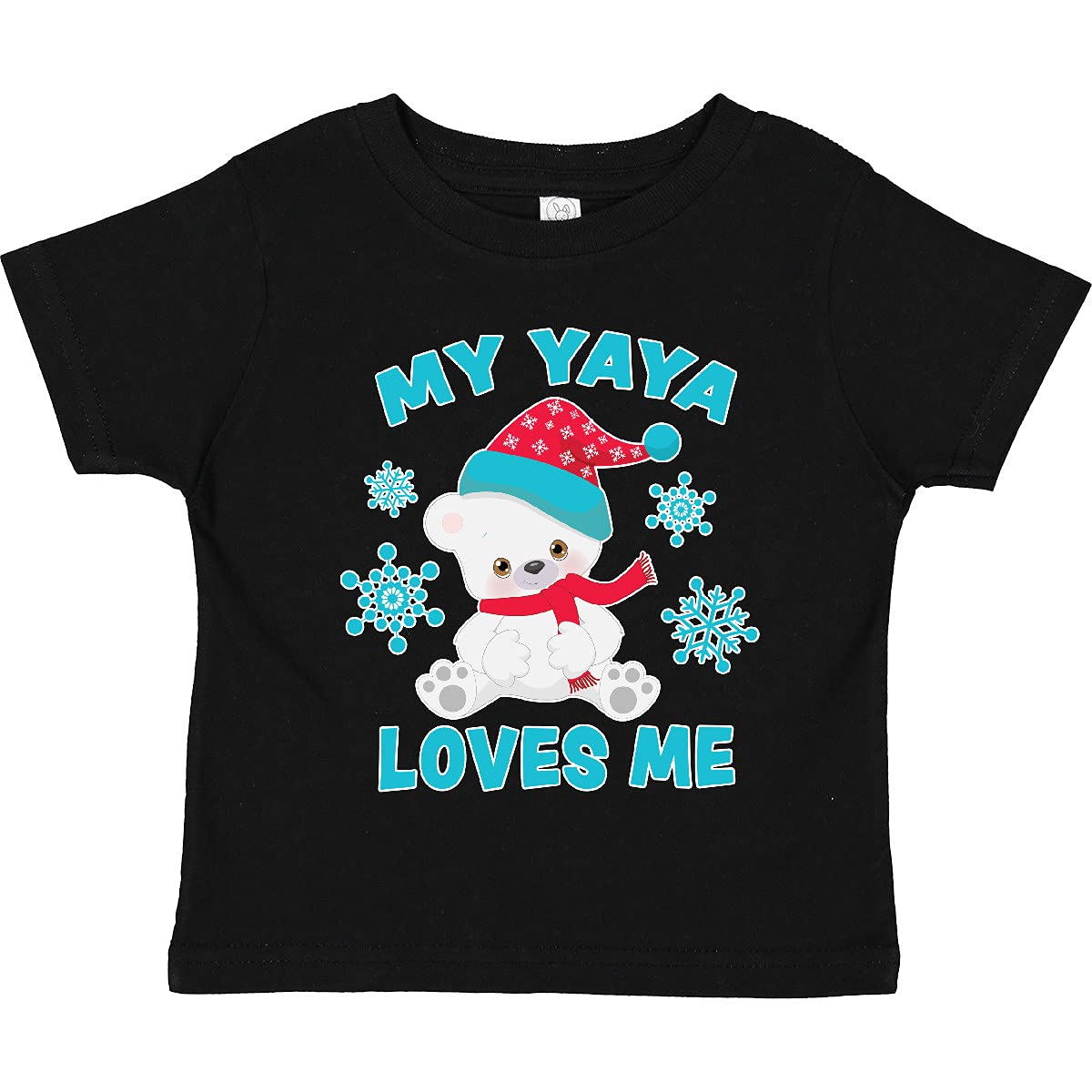 Inktastic Polar Bear 'My Yaya Loves Me' Santa Hat Toddler T-Shirt - Cute Christmas Outfit for Kids & Holiday Family Matching