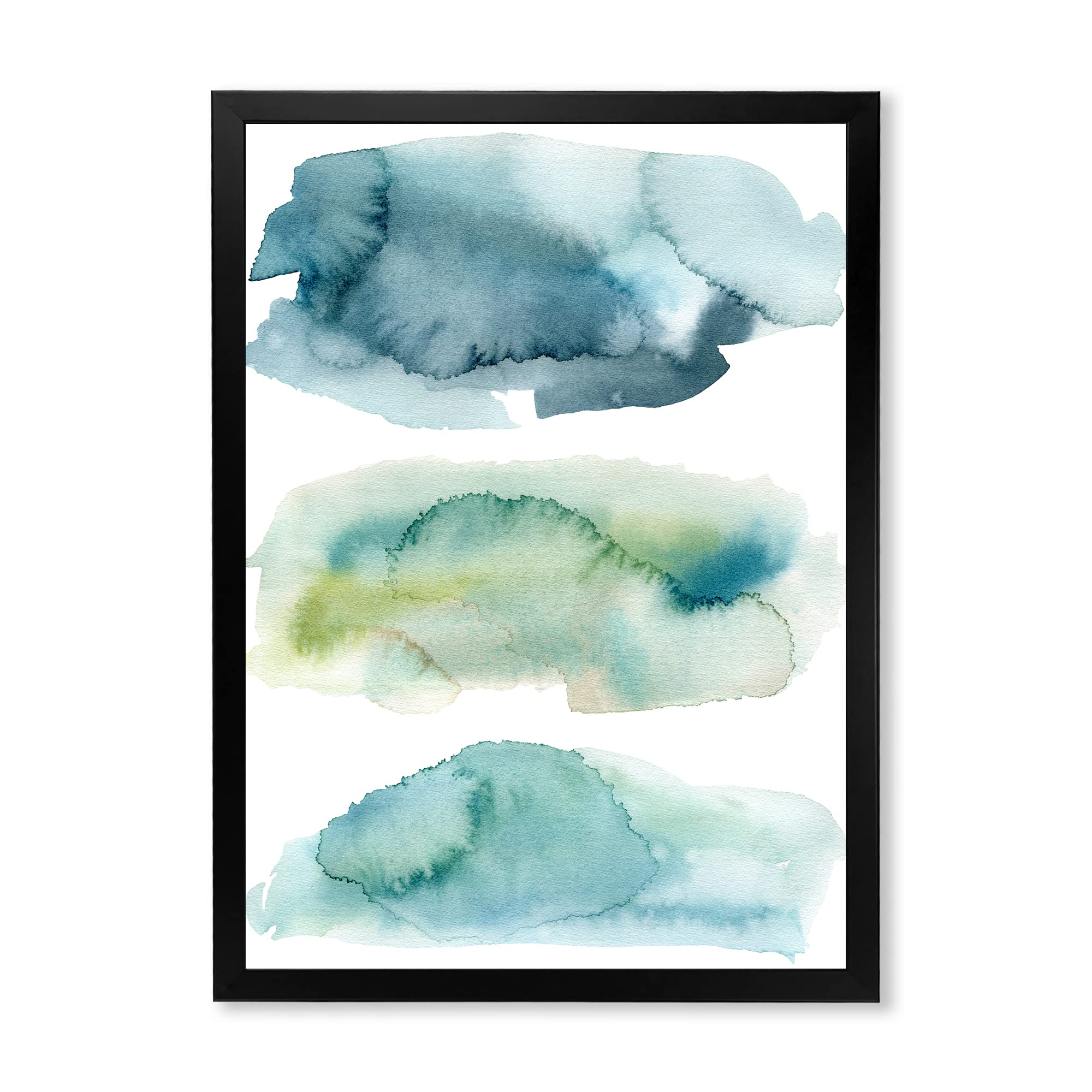 Blue and Green Clouds Modern Framed Wall Art - Contemporary Home Decor for Living Room, Bedroom & Office