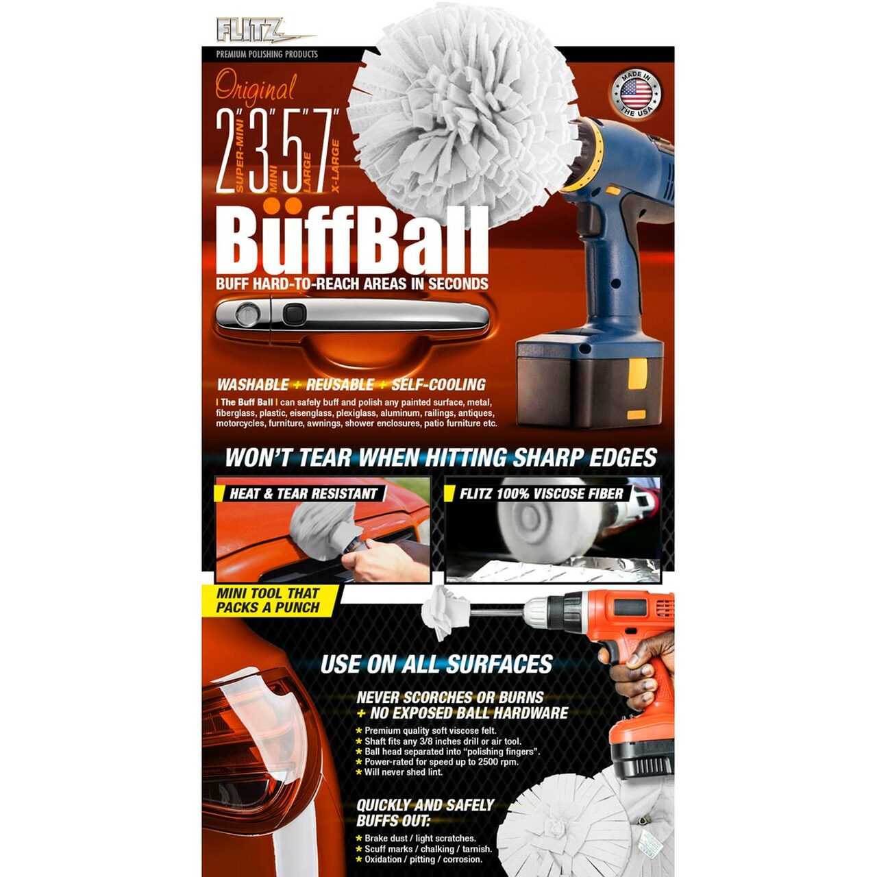 3 Inch Flitz Buff Ball with FREE Tube of Flitz Polish - Perfect for Car Detailing, Metal Polishing & Jewelry Cleaning (High-Speed Rotary Tool Accessory)