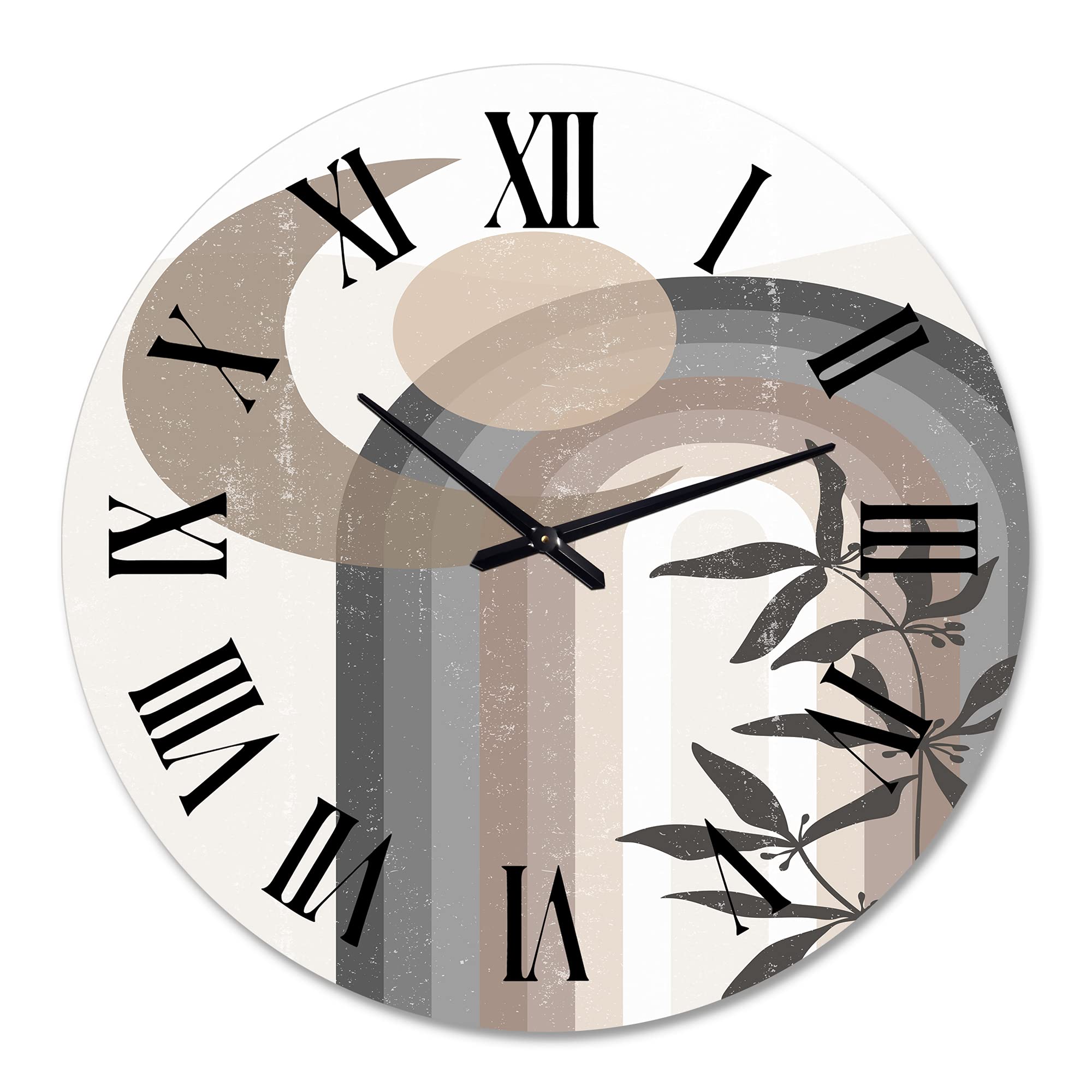 Modern Abstract Sun and Moon Wall Clock - Gray & Blue Large Floral Botanical Wall Clock for Bedroom, Living Room & Office Decor | Perfect for Home, Dorm & Gift Giving