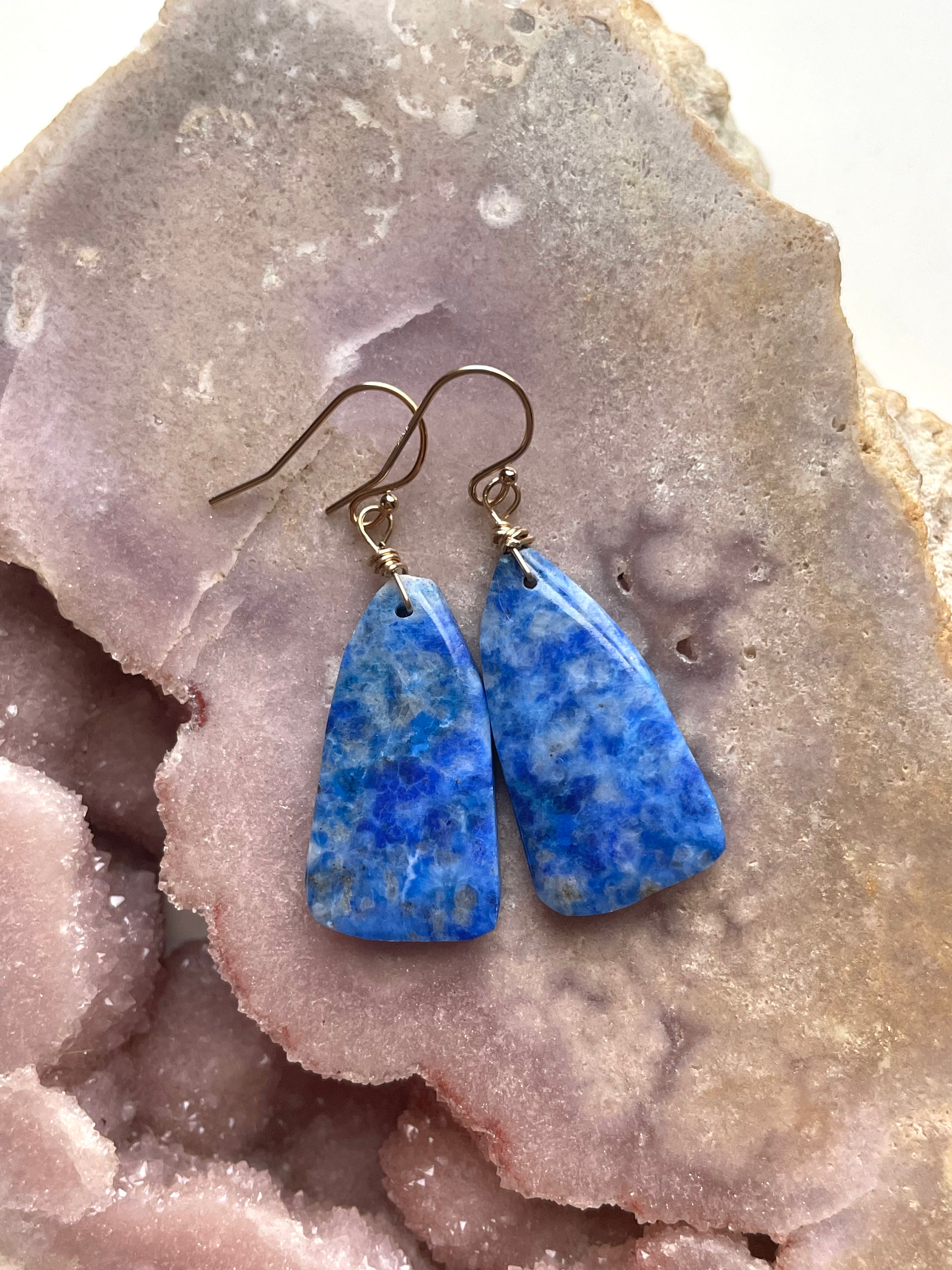 Lapis Lazuli Statement Earrings - 14K Gold Filled Dangle Earrings for Women | Elegant Boho Jewelry Gift for Birthday, Wedding & Party