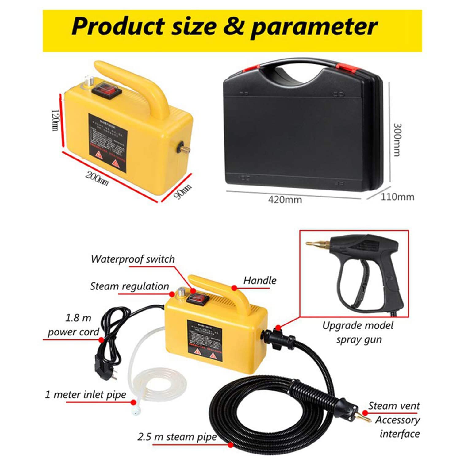 Portable Handheld Steam Cleaner - 110V High Temperature Multi-Purpose Cleaner for Furniture, Car, Kitchen & Toilet | Ideal for Home, Office & Vehicle Cleaning | Yellow