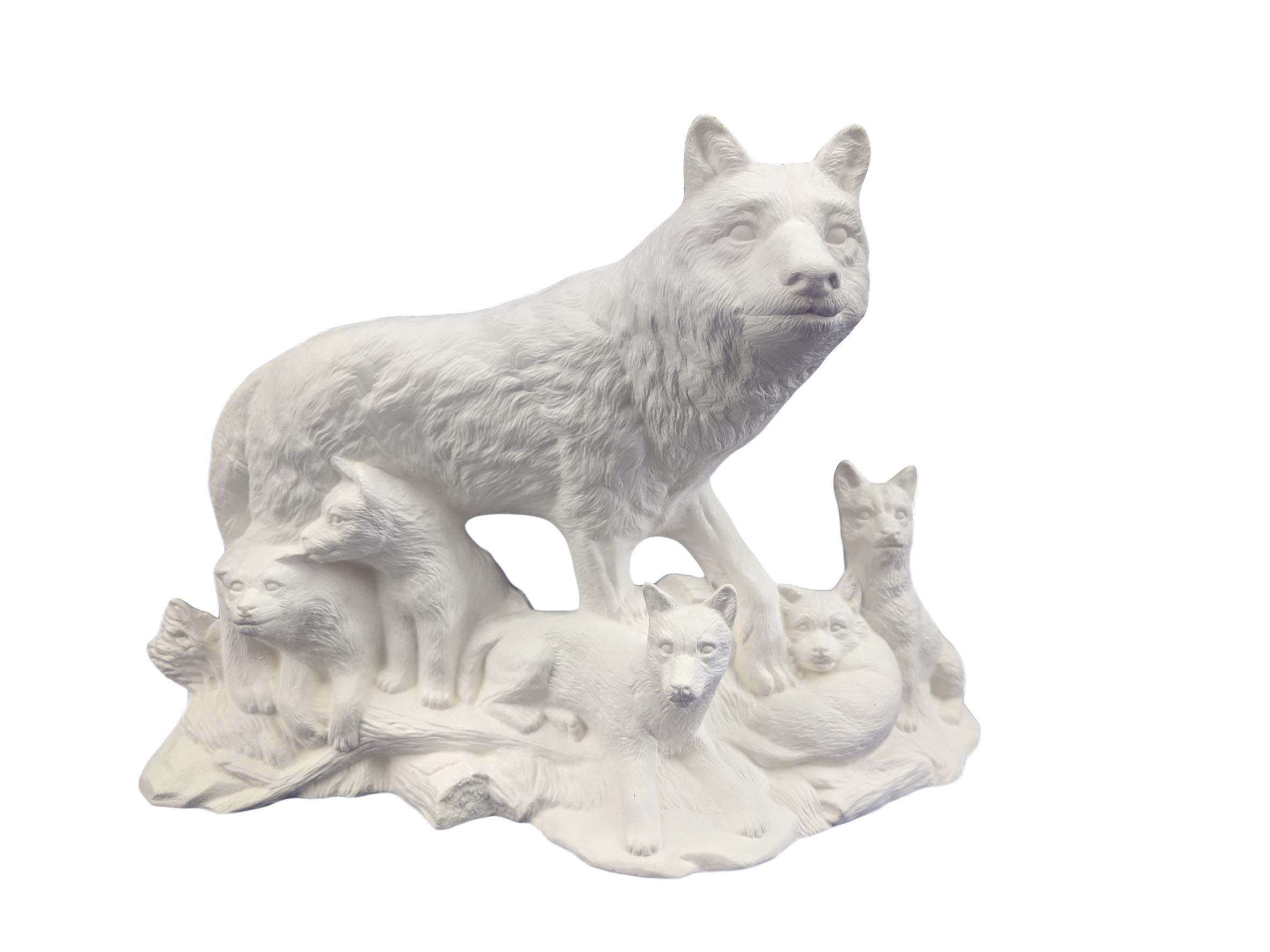 Wolf and Pups Ready-to-Paint Ceramic Bisque Kit - DIY Unpainted Ceramic Figurine Set for Kids & Adults - Perfect for Family Crafting, Home Decor, and Gift Giving