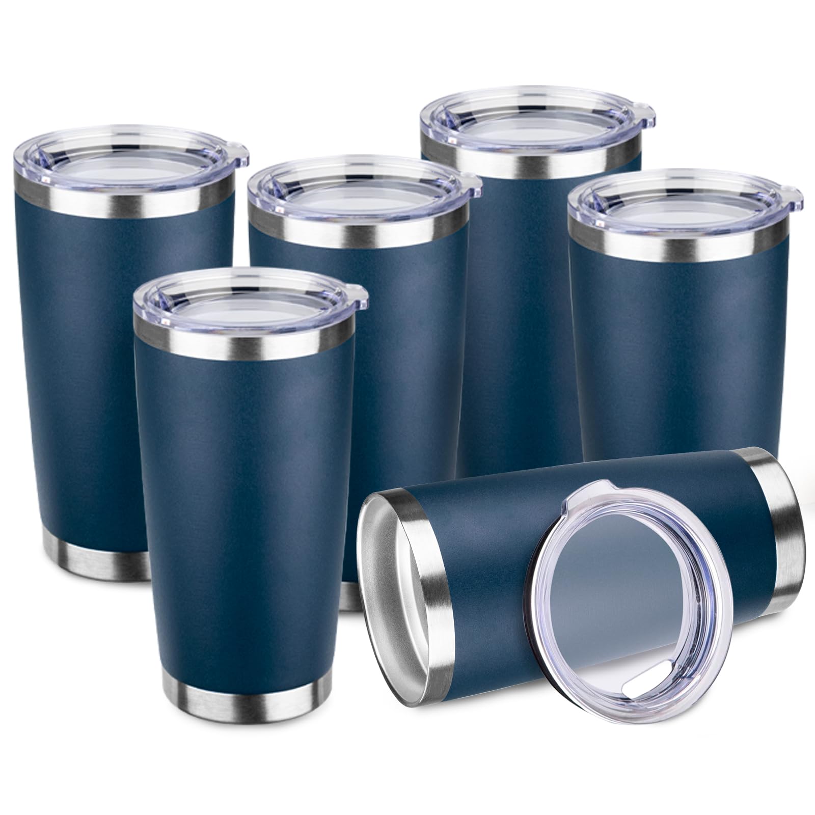 StarSpeed 20oz Stainless Steel Insulated Tumbler with Lid - Double Wall Vacuum Insulated Travel Mug for Hot & Cold Drinks - Bulk Pack of 6 Navy Blue Powder Coated Coffee Cups - Perfect for Office, Gym, Camping & Road Trips