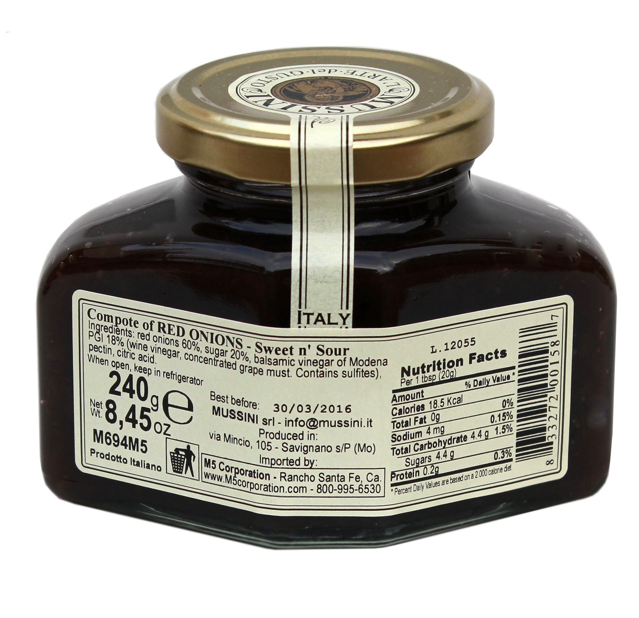 Mussini Red Onion & Balsamic Vinegar Compote - 8.8oz Gourmet Italian Condiment for Salads, Cheese Boards & Charcuterie