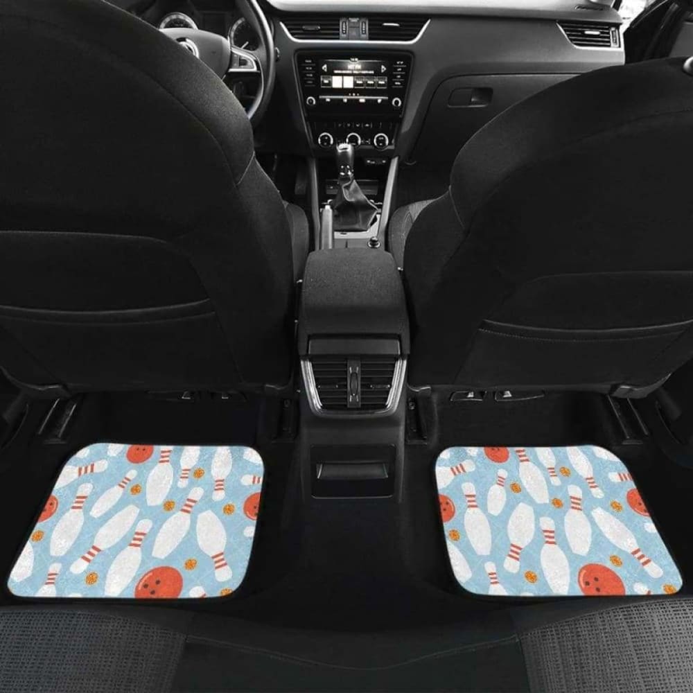 Premium Bowling Ball & Pins Car Mats - Non-Slip Floor Mats with Blue Black Background for Front & Back Seats - Perfect for Bowling Enthusiasts & Car Decor