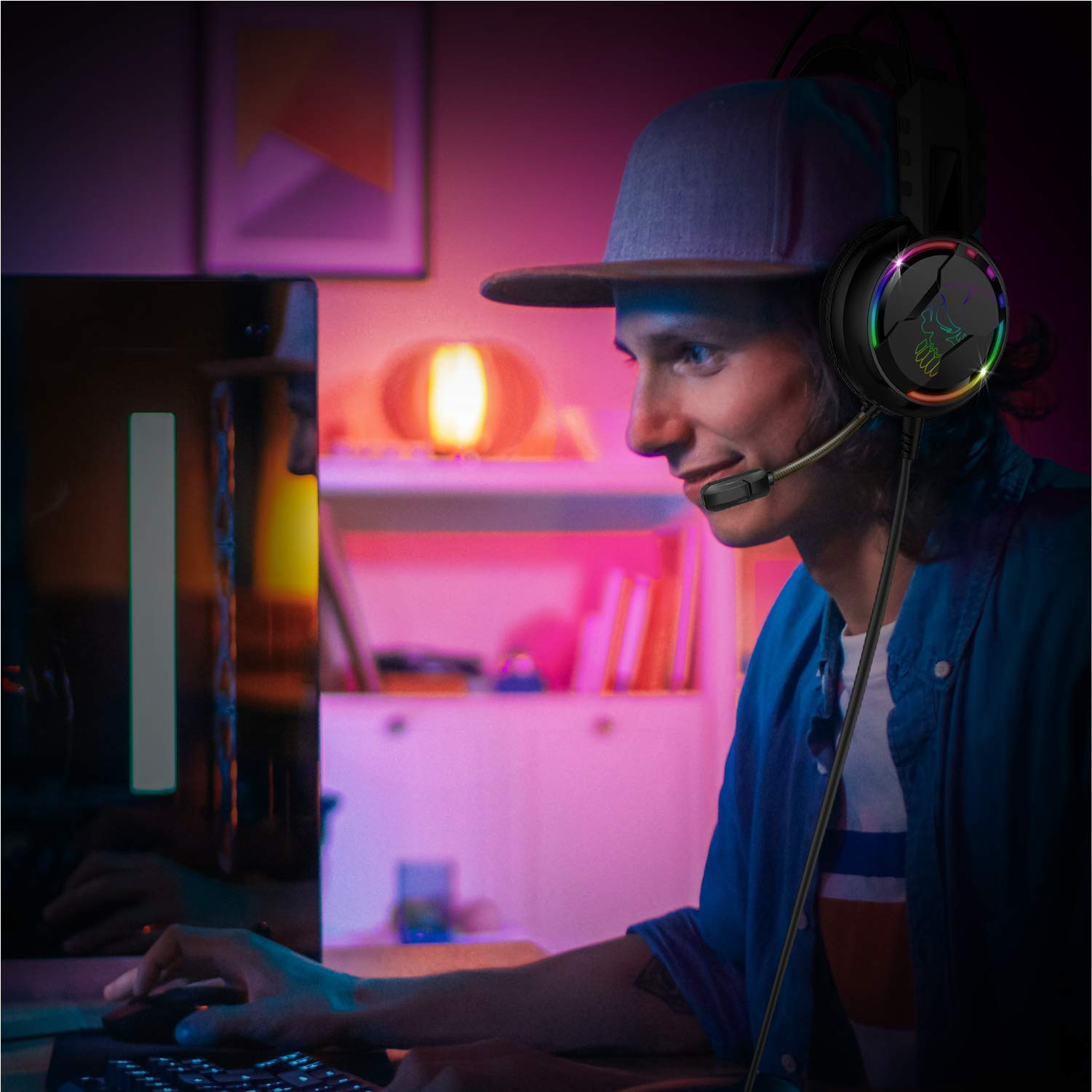 SPIRIT OF GAMER PRO-H7 Gaming Headset with Noise Cancelling Mic, Rainbow LED Lights, Soft Leather Ear Cushions - Compatible with PS5, Xbox Series X, PC, PS4, Xbox One - Perfect for Competitive Gaming & Streaming