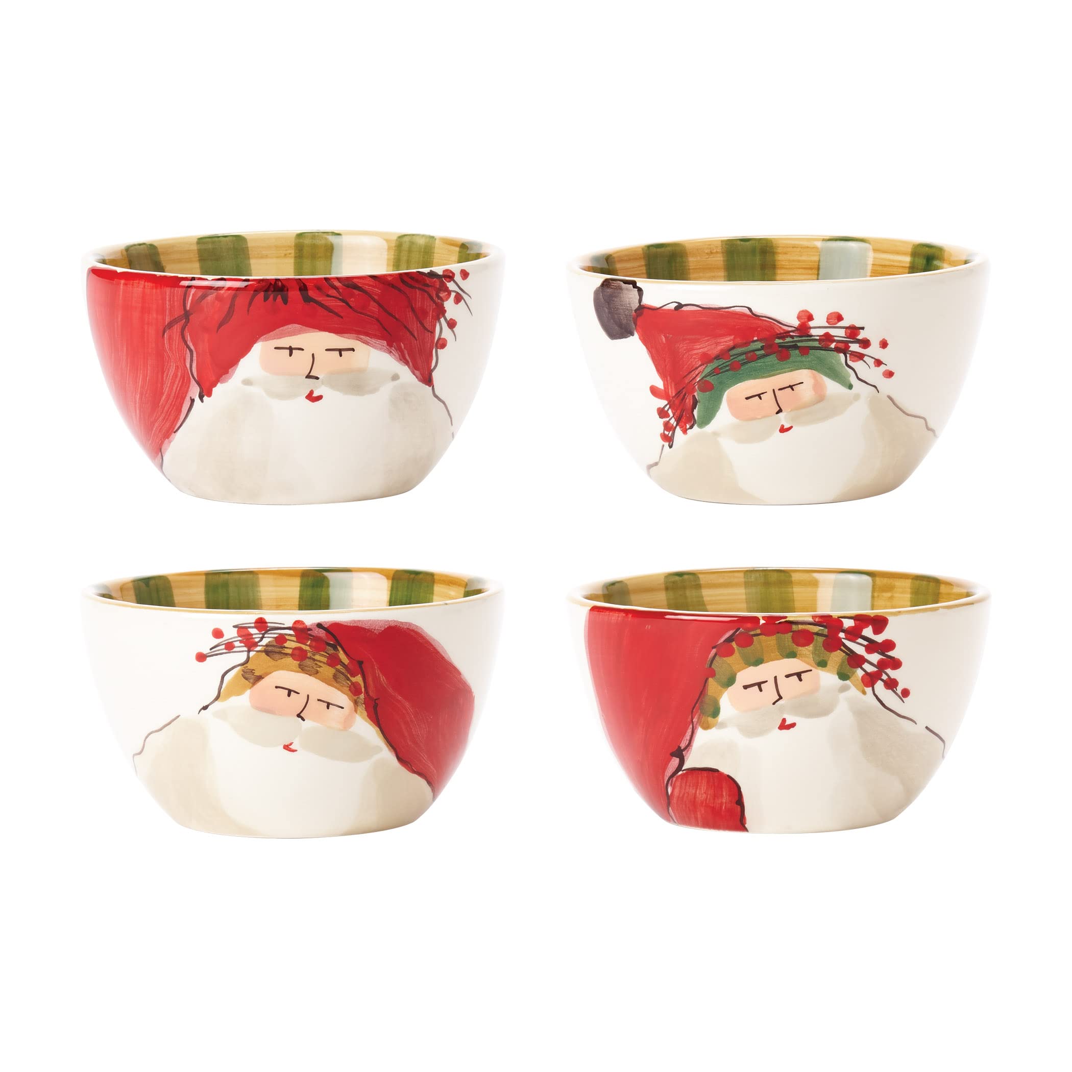 Vietri Old St. Nick Assorted Soup and Cereal Bowls Set of 4 - Handcrafted Earthenware Deep Oatmeal Dishes for Kitchen & Dining - Multi-Color Ceramic Bowls Perfect for Soups, Cereals, Salads and Holiday Serving