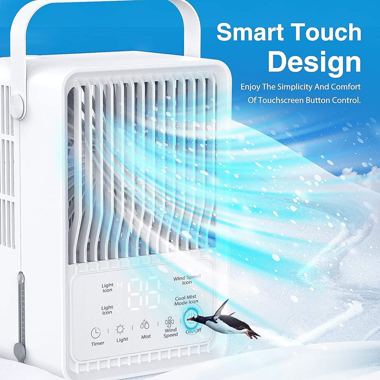 4-in-1 Portable Air Conditioner & Evaporative Cooler - 600ml Water Tank, 8H Timer, Touch Screen - Personal Desktop Cooling Fan for Home, Office, Car, Camping | White | Stay Cool Anywhere