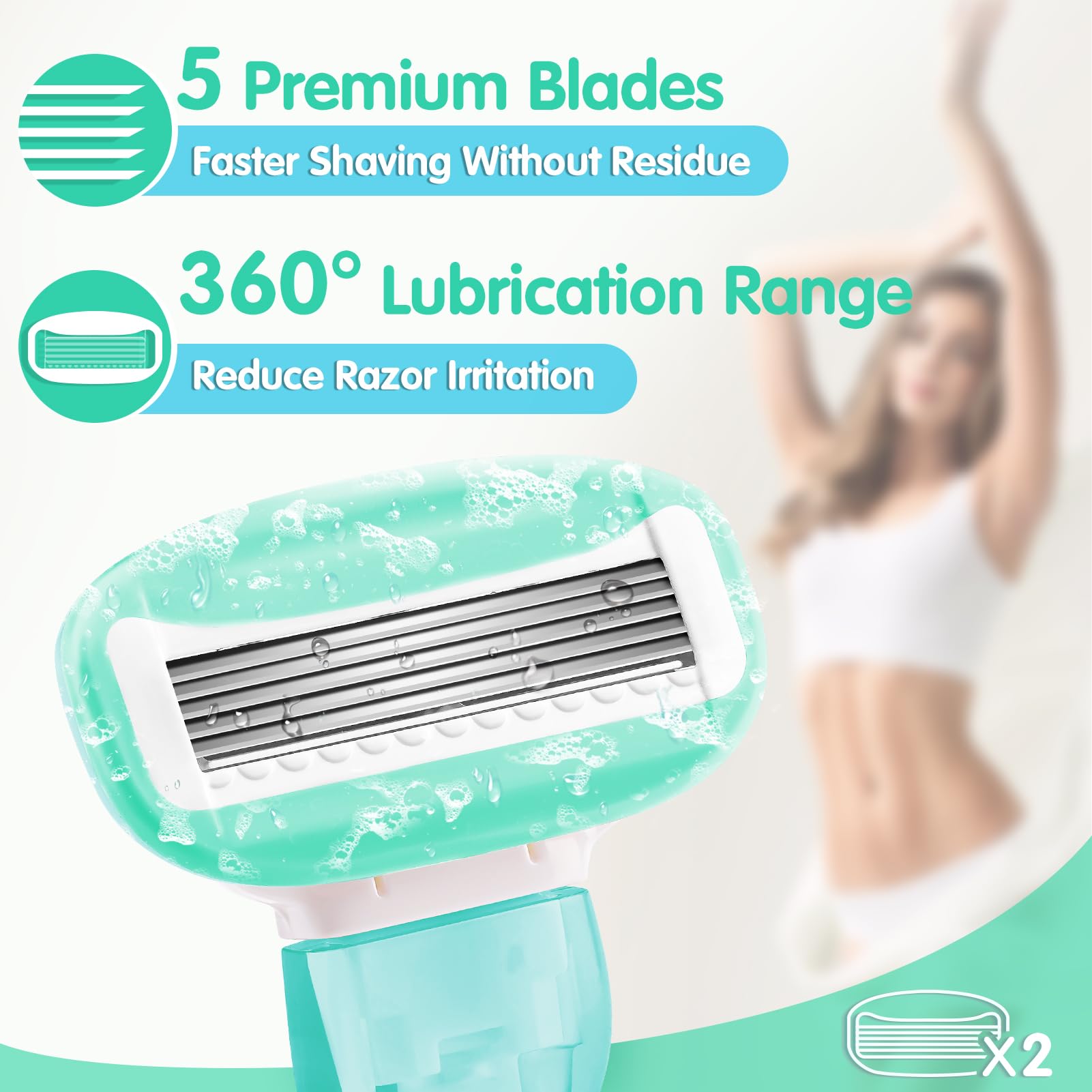 DreamGenius 5-Blade Women's Travel Razor Set with 1 Handle, 2 Cartridges & Case - Ultra Smooth Shaving for Legs, Underarms & Bikini Area - Perfect for Vacation, Gym Bag & On-The-Go Grooming Essentials