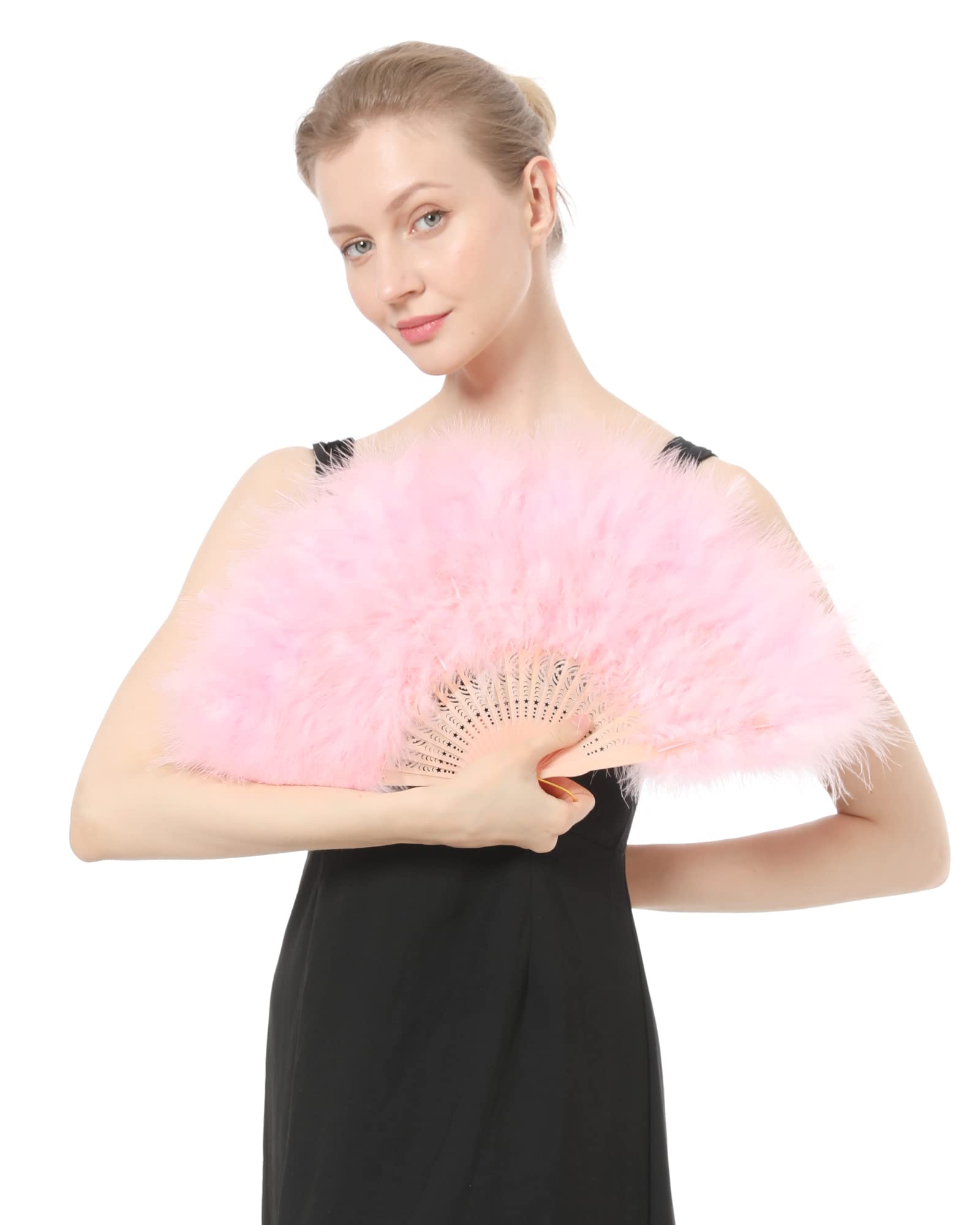 Marabou Feather Handheld Folding Fan - Elegant Pink Costume Accessory for Halloween, Tea Parties, Weddings & Photo Props | Perfect for Cosplay, Bridal Showers & Home Decor