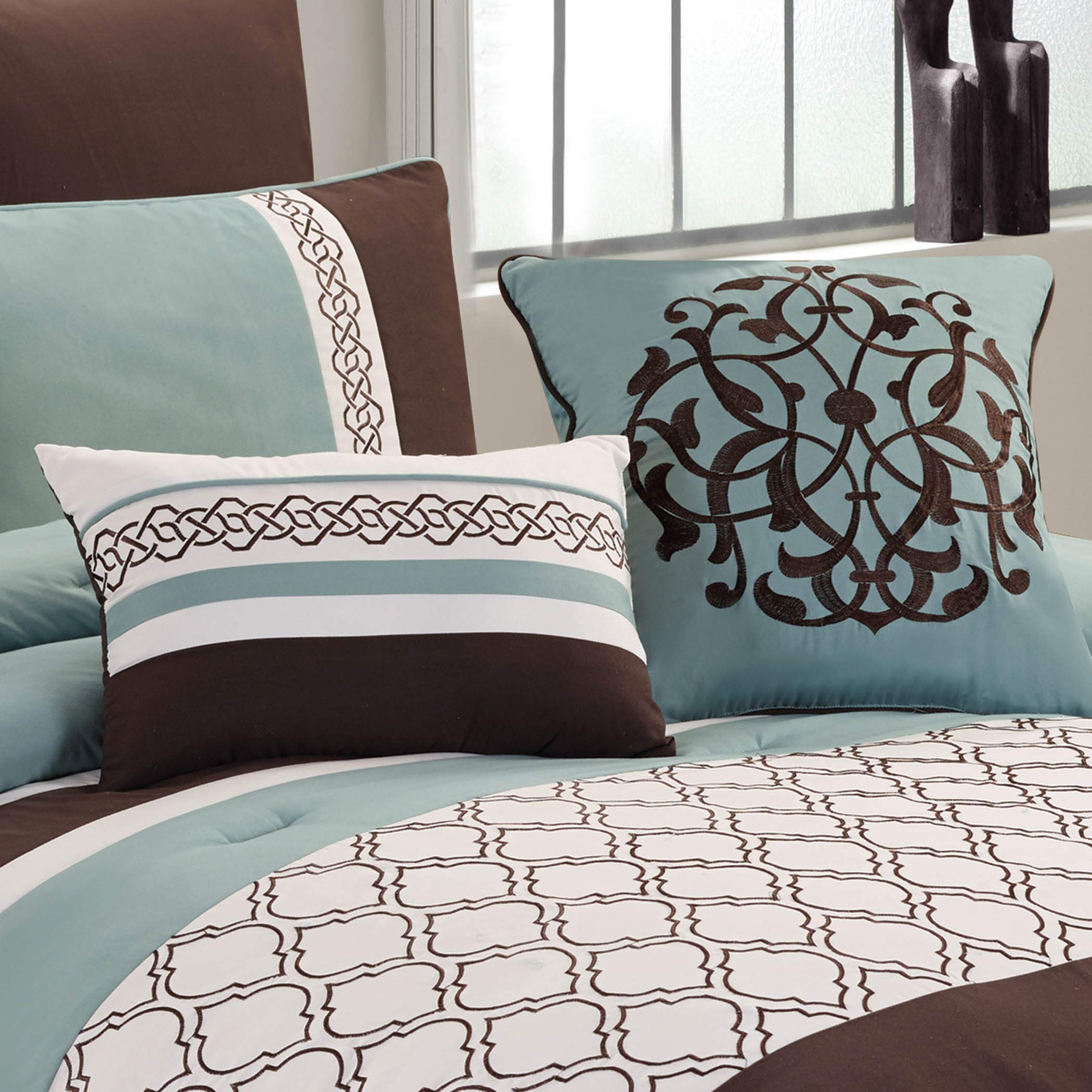 Riverbrook Home Tolbert King Size 8-Piece Comforter Set - Blue, Brown & Ivory Luxury Bedding Collection | Perfect for Master Bedrooms, Guest Rooms & Cozy Home Decor