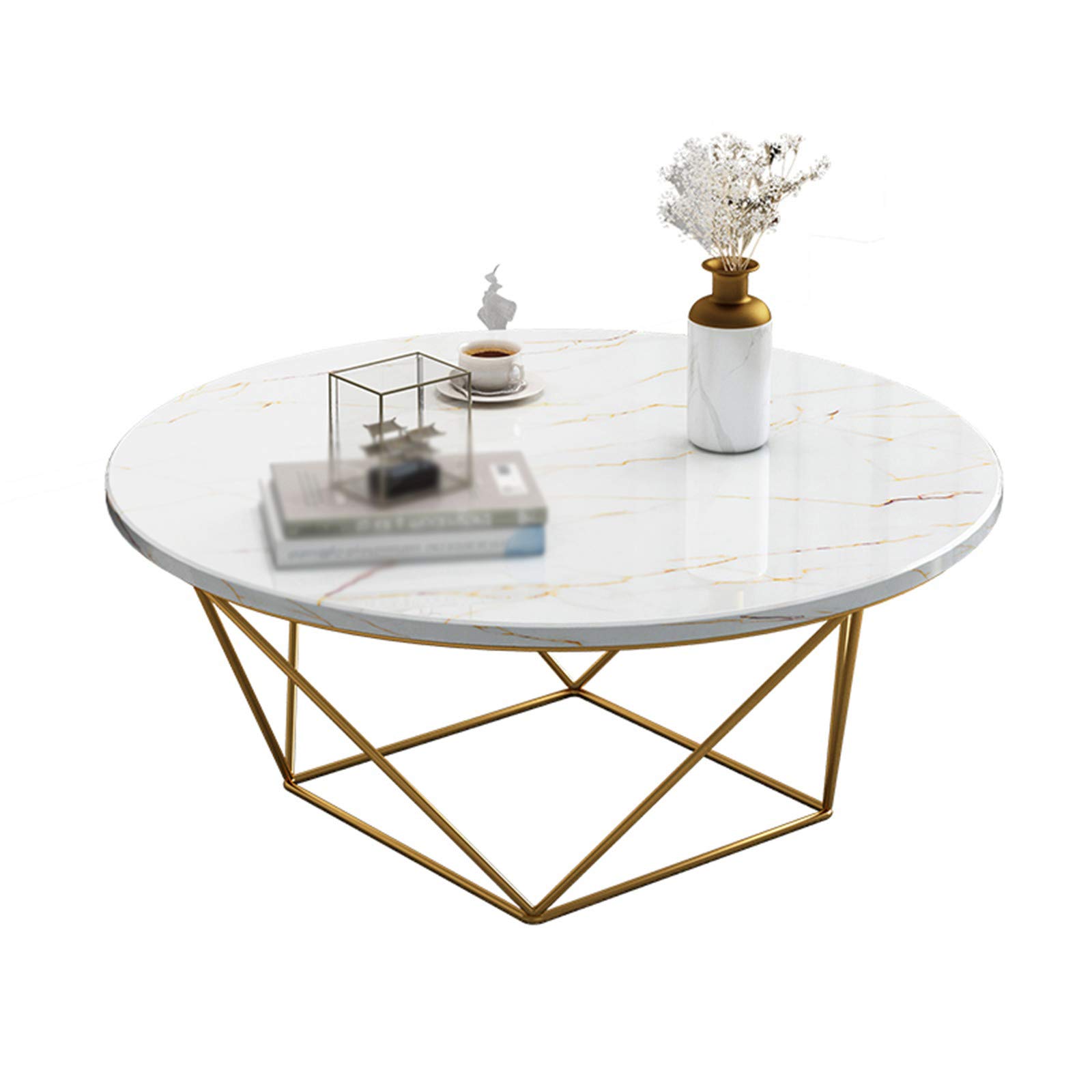 Round MDF Coffee Table with Marble Veneer - 24
