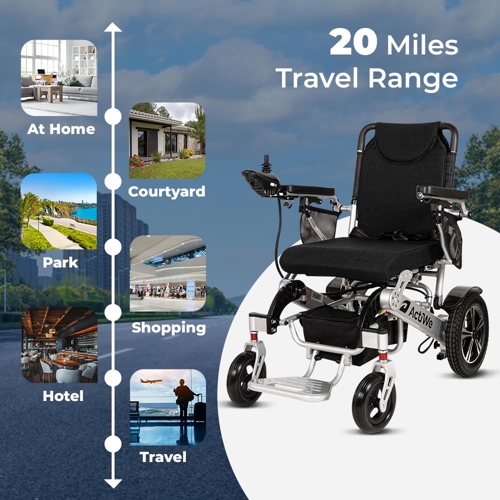 Electric Wheelchair for Adults - Long Range Foldable Motorized Wheelchair - All Terrain Portable Power Wheelchair for Seniors & Disabled - Indoor/Outdoor Use - Model VI