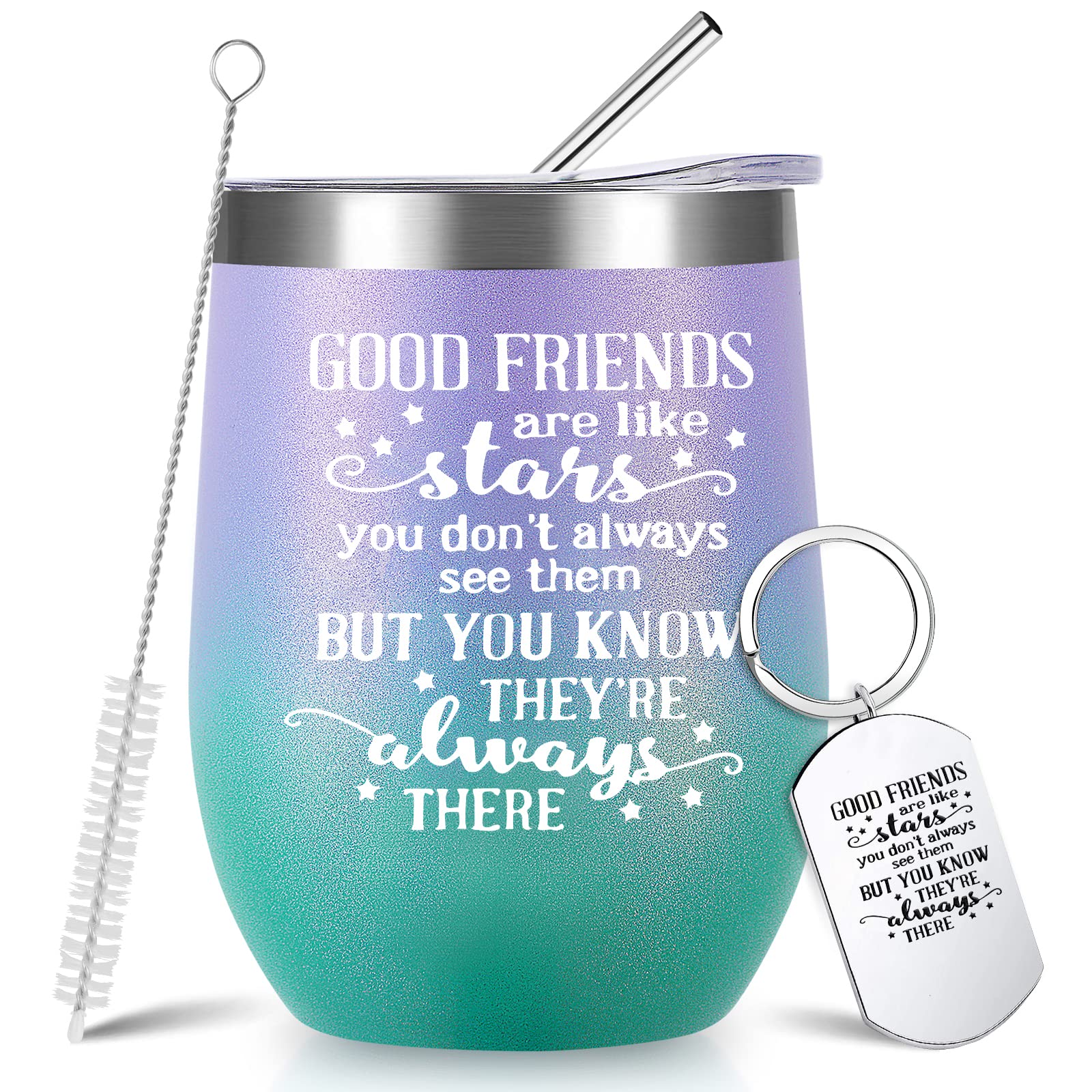 NOWWISH Insulated Tumbler with Straw & Keychain - Funny Best Friend Gifts for Women, Unique Birthday Present for BFF, Sister or Bestie - Perfect for Coffee, Tea & Cold Drinks at Work, Gym or Travel