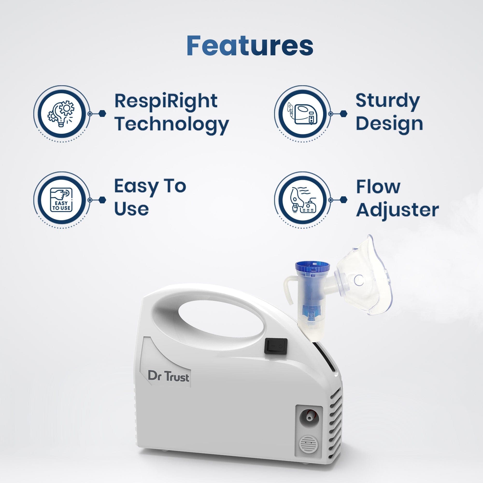 Dr Trust USA Portable Piston Compressor Nebulizer Machine - Handheld Asthma & Allergy Relief for Kids & Adults - Perfect for Home, Travel & Emergency Use