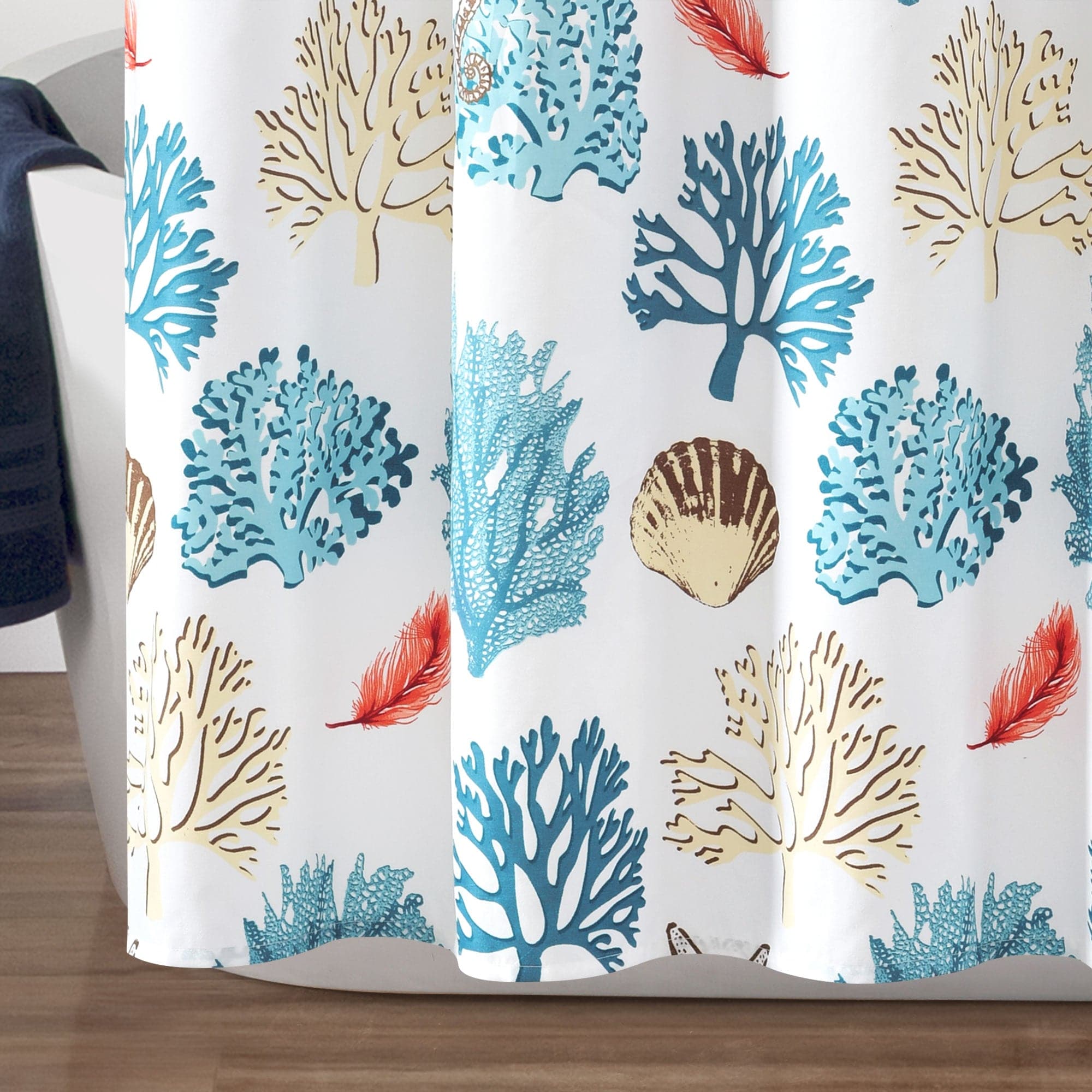 Coastal Reef Feather Shower Curtain - Waterproof Bathroom Decor with Tropical Design - Perfect for Beach House, Coastal Theme Bathrooms & Spa Retreats