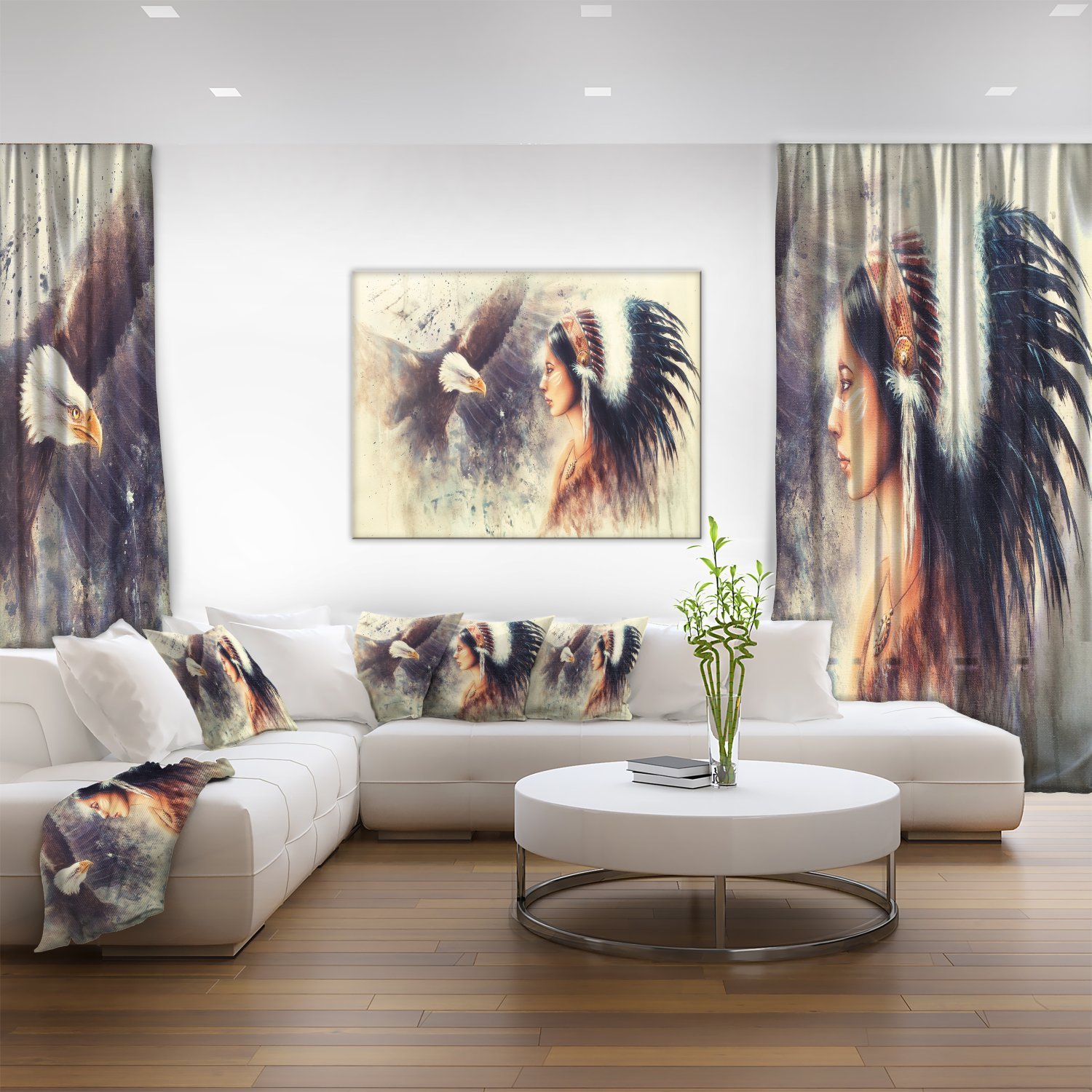 Indian Woman and Eagle Portrait Canvas Art Print - Stunning Wall Decor for Living Room, Bedroom & Office | Handmade Tribal Artwork