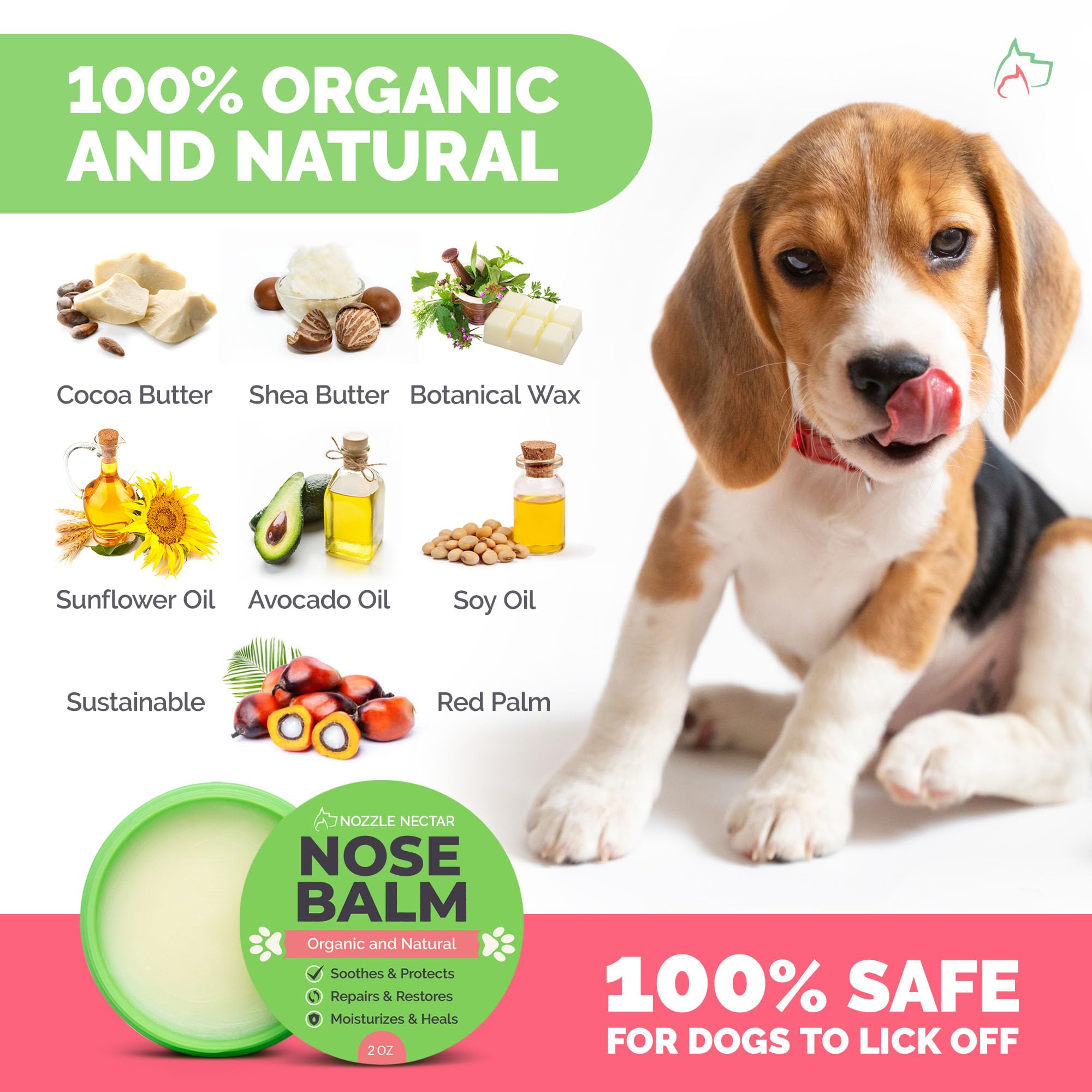 Organic Dog Nose Balm - 100% Natural Healing Cream for Dry, Chapped & Rough Dog Noses - Moisturizing Treatment to Repair & Protect - Perfect for Outdoor Adventures & Winter Care