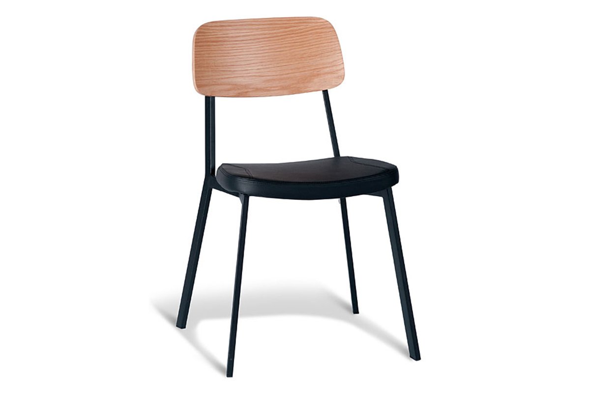 natural oak back/black PU seat