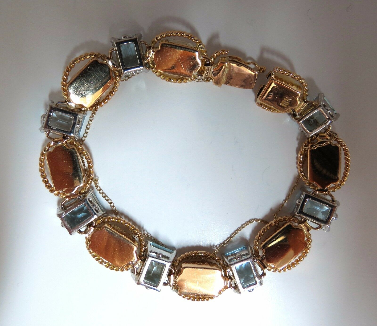 Vintage Aquamarine Bracelet - 16.40ct Emerald Cut Gemstone with 18K Gold Chain Link for Women | Elegant Jewelry Gift for Birthday, Anniversary & Special Occasions