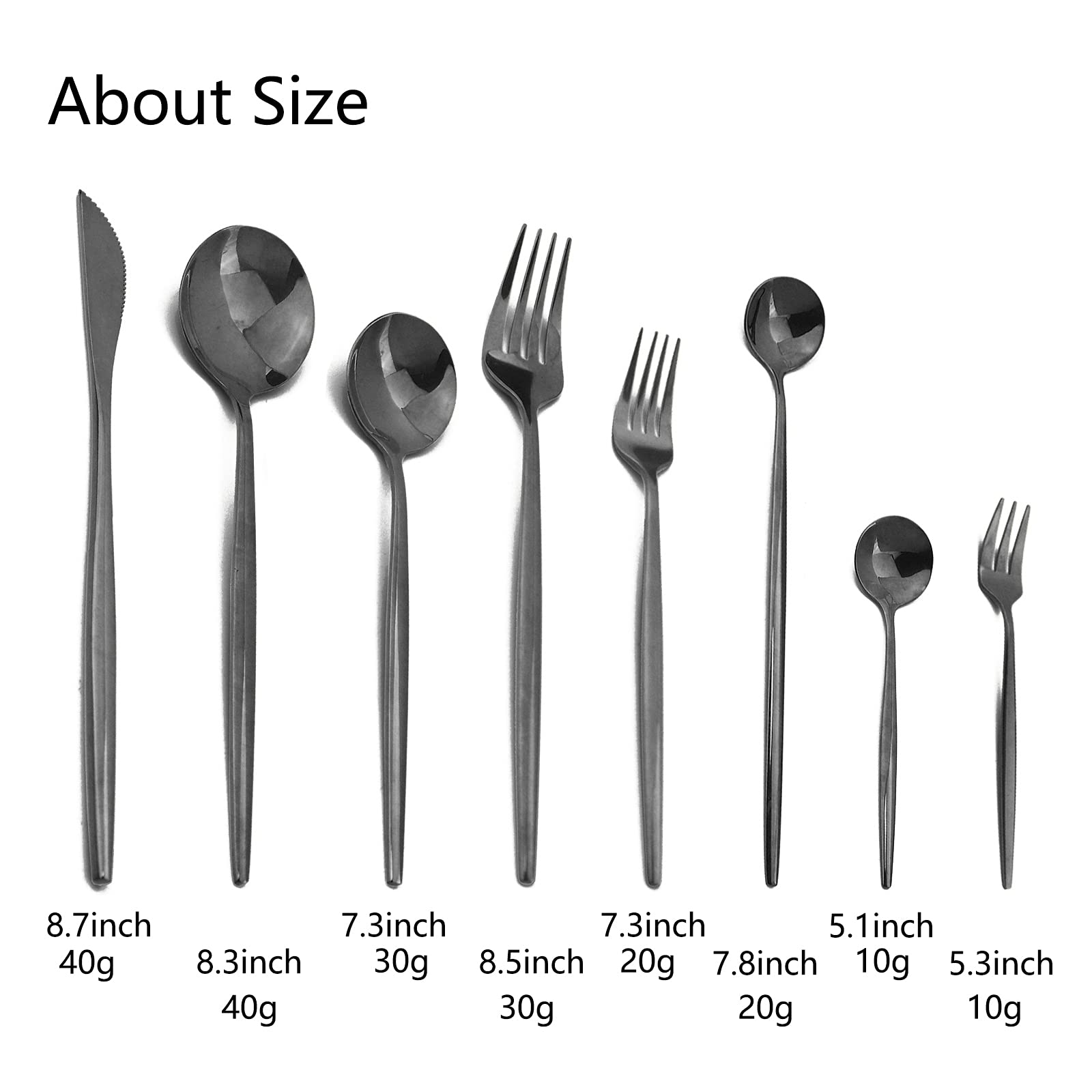 JASHII 32-Piece Stainless Steel Flatware Set - Silverware Cutlery Set for 4 with Cake Fork & Long Handle Spoon - Elegant Tableware for Dining, Dishwasher Safe (Shiny Black) - Perfect for Dinner Parties, Weddings & Everyday Use