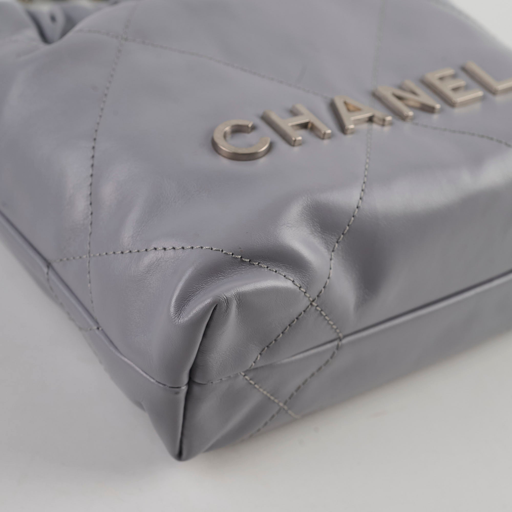 Chanel Mini 22 Handbag Grey Leather Crossbody Bag with Microchip - Perfect for Everyday Use, Date Night & Travel Accessories