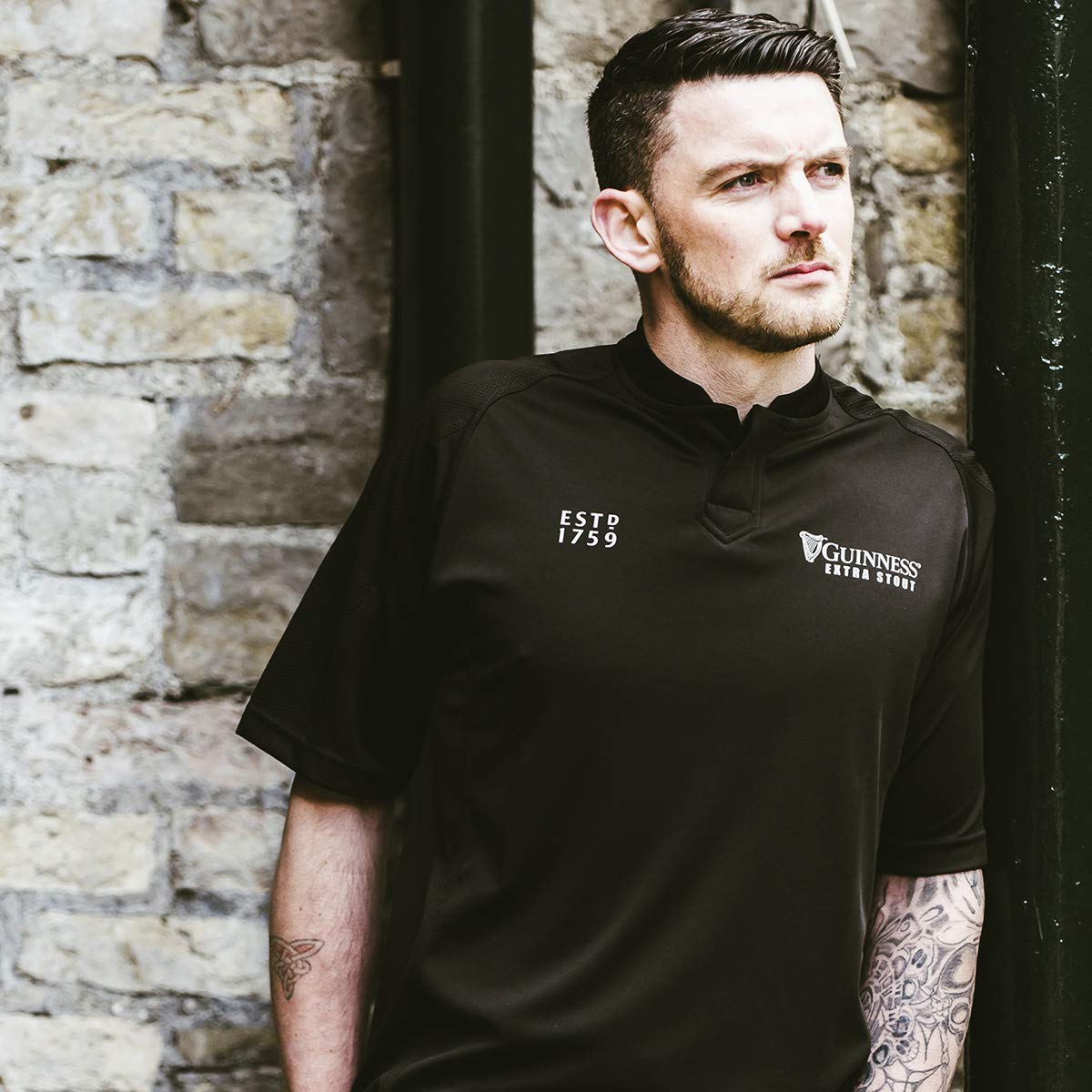 Guinness Black Embossed Print Rugby Jersey - Authentic Rugby Shirt for Men - Perfect for Game Day, Sports Events & Fan Gear