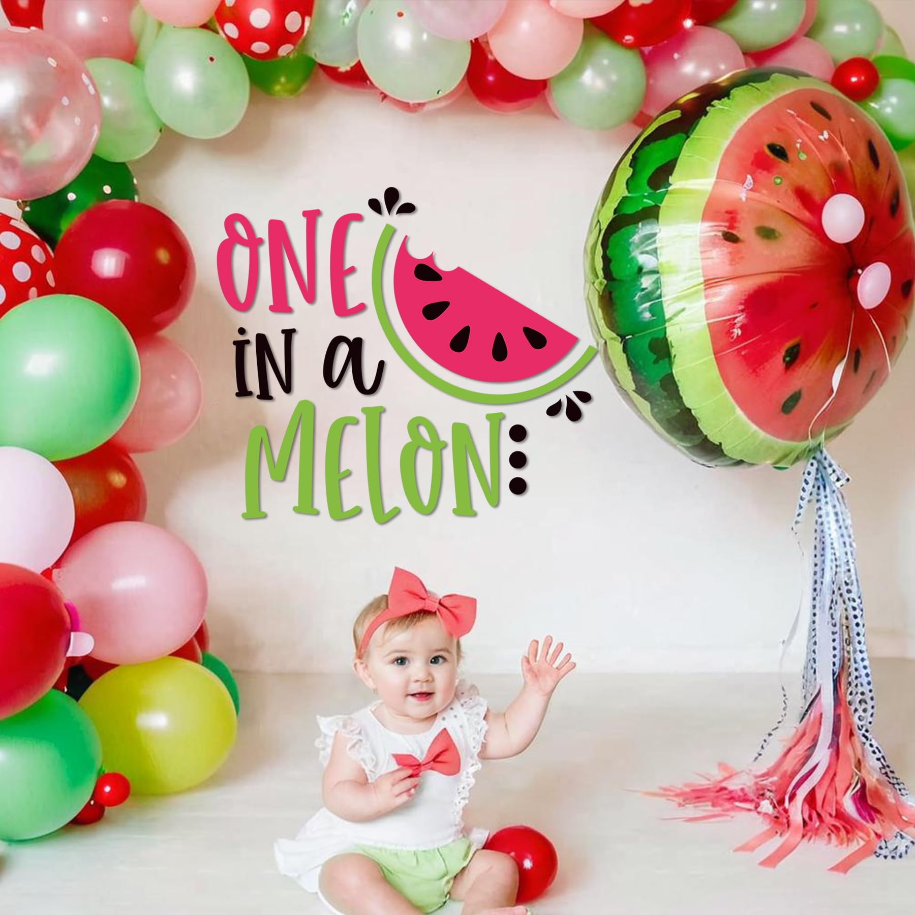 One in A Melon Decal for Balloon Arch - Peel and Stick Watermelon Party Decorations | Baby Girl & Boy 1st Birthday Backdrop Stickers | Perfect for Themed First Birthday Parties, Baby Showers & Summer Celebrations