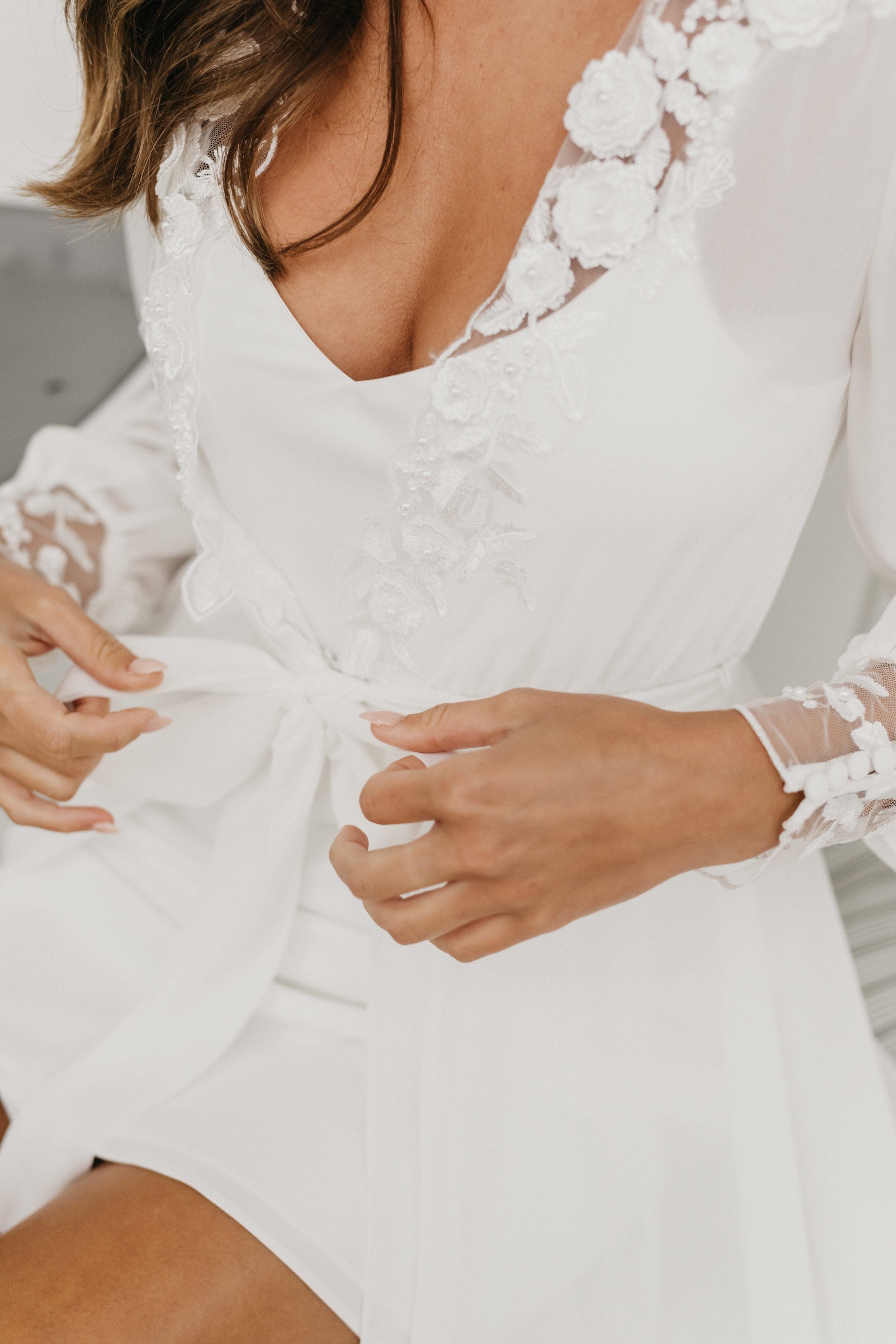Arianna Beaded Floral Lace Maxi Bridal Robe with Train & Slip - Elegant Wedding Gown for Bridal Shower, Photoshoot & Reception - Perfect for Bride, Bridesmaids & Special Occasions