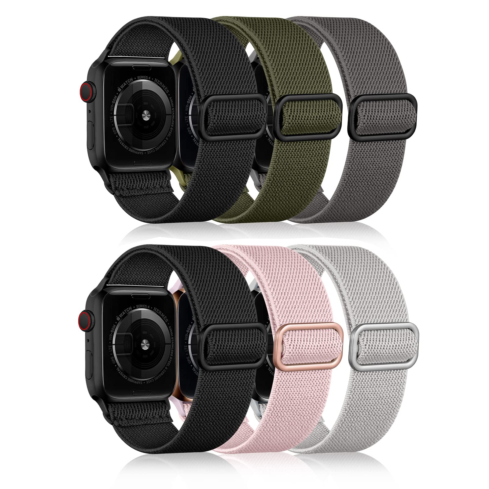 DaQin 6 Pack Stretchy Solo Loop Bands for Apple Watch 38mm 40mm 41mm - Adjustable Braided Sport Elastic Straps Compatible with iWatch Series 7/6/5/4/3/2/1/SE - Perfect for Workouts, Running, Swimming & Everyday Wear (Unisex Design for Men & Women)