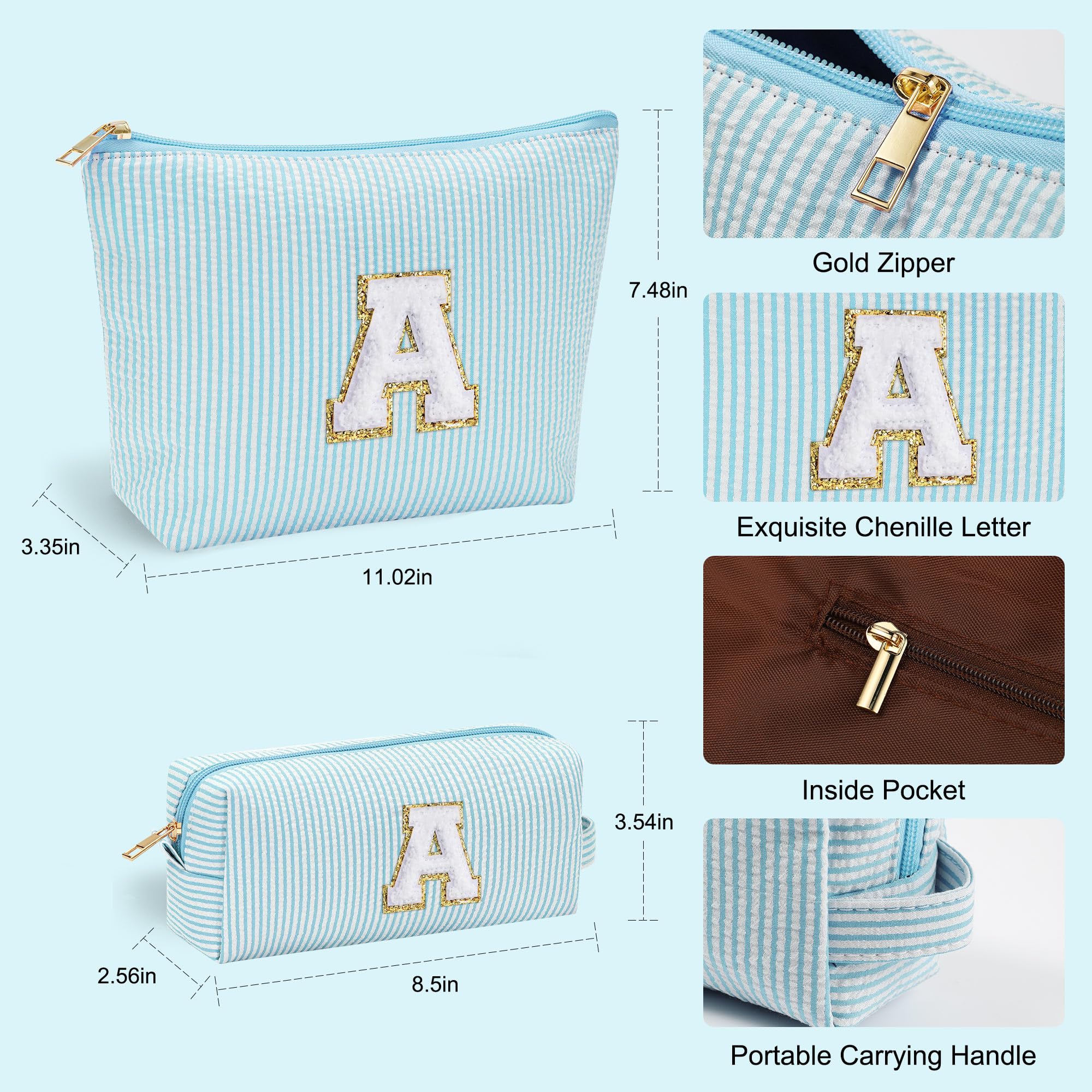 YOOLIFE Cute Personalized Makeup Bag for Girls & Women - Initial A Cosmetic Pouch for Teens | Best Bridal Shower, Birthday Gift for 3-13 Year Old Girls | Perfect for Travel, School & Daily Beauty Organizer