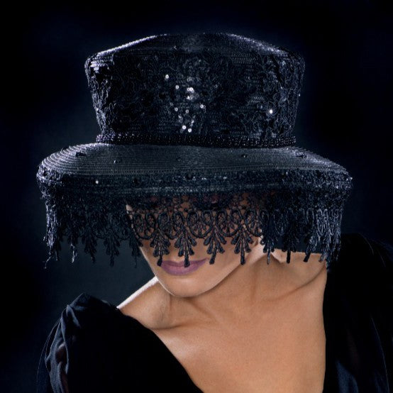 Elegant Black Lace Veil & Funeral Dress Hat for Women - Mourning Accessory for Memorial Services, Funerals & Church Events