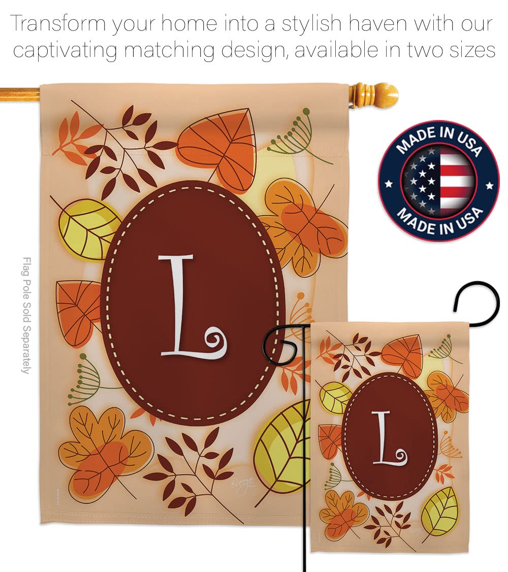Autumn L Initial House Flag Set - 28x40in Thick Fabric for Fall Harvest Decor