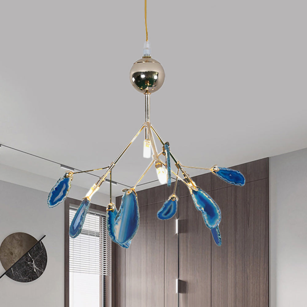Agate Flake Chandelier - Elegant Natural Stone Crystal Ceiling Light Fixture for Dining Room, Living Room, Bedroom Decor | Modern Luxury Home Lighting