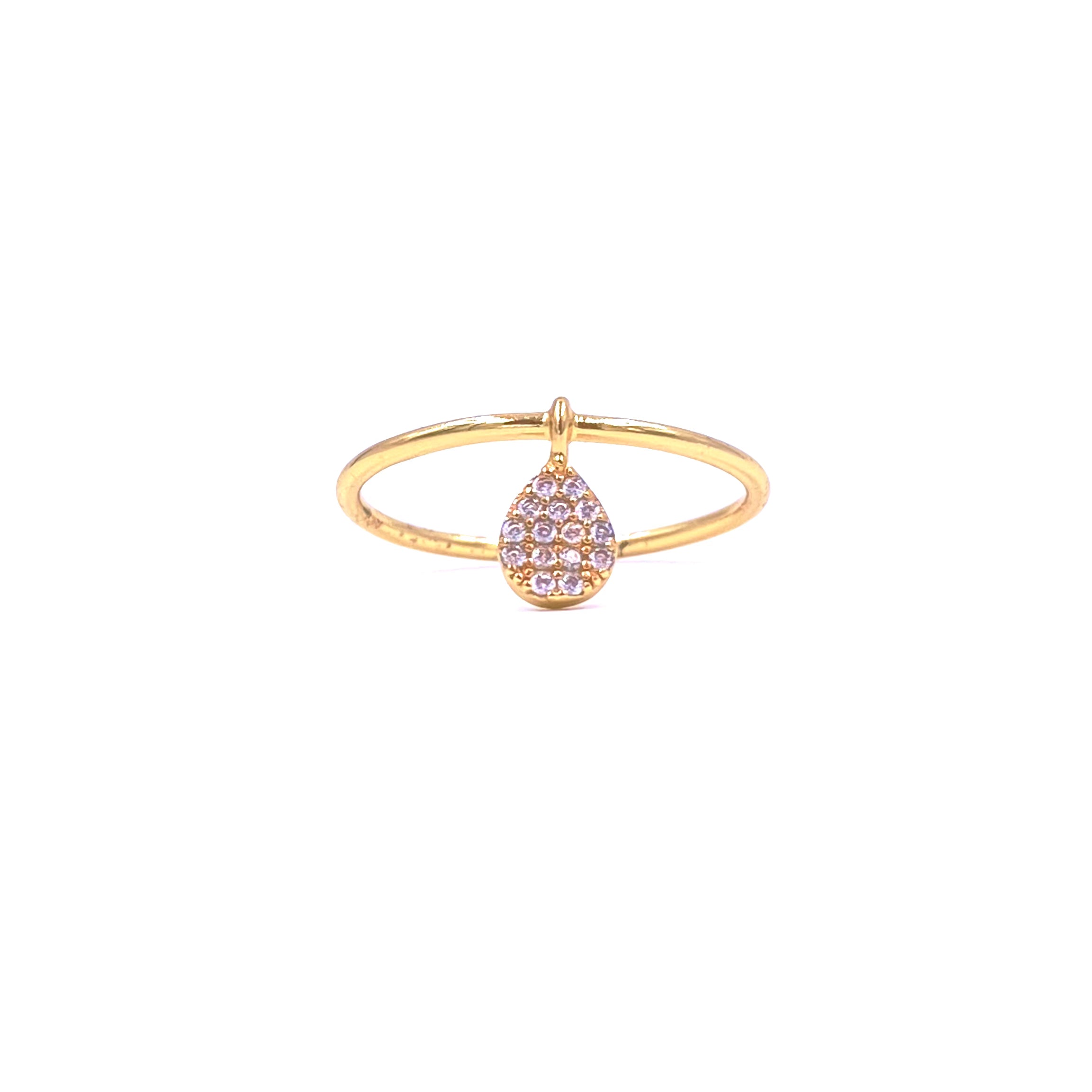 Sterling Silver Gold Plated CZ Teardrop Charm Band Ring for Women - Elegant Dainty Stackable Jewelry for Everyday Wear, Gift Giving & Special Occasions