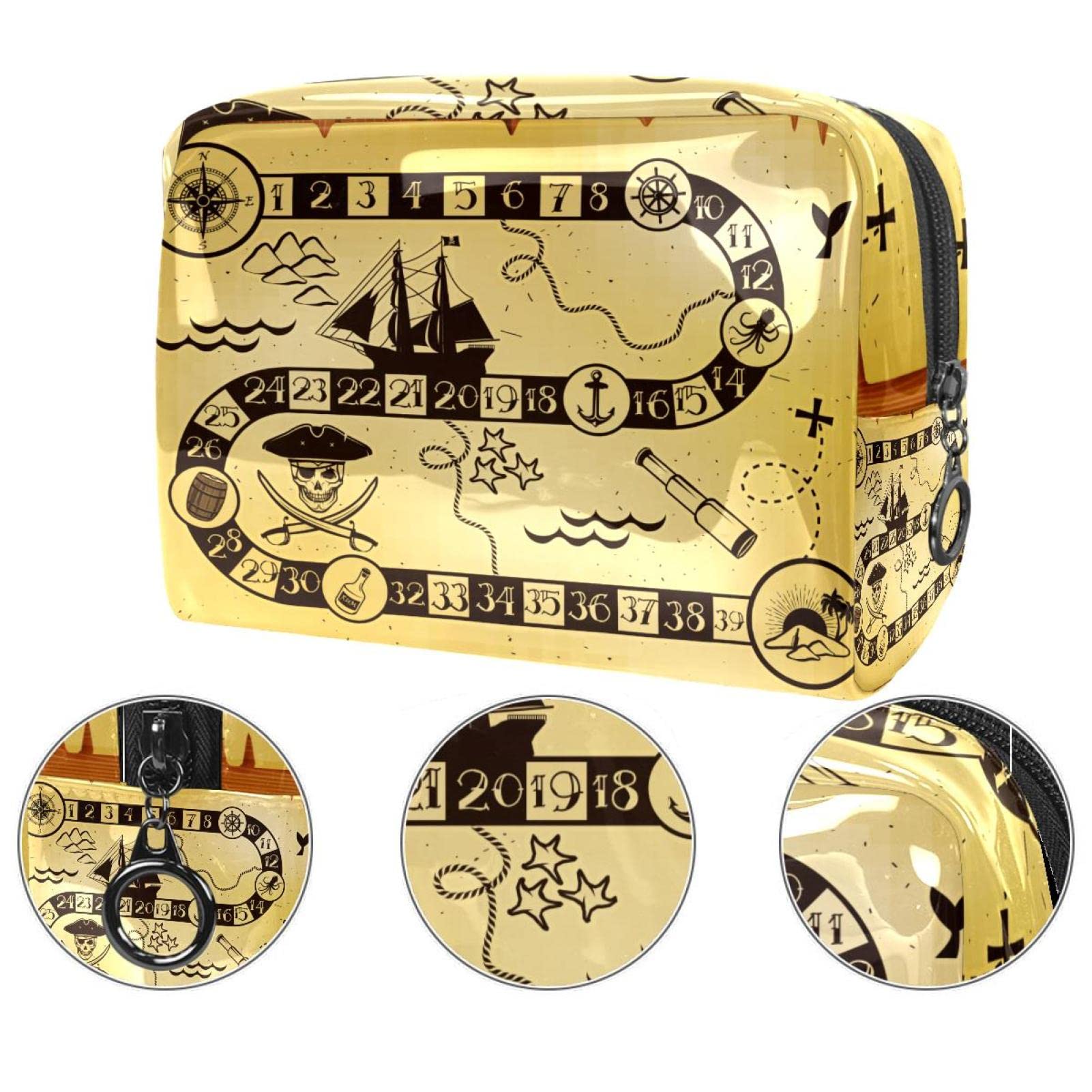 Nautical Pirate Compass Cosmetic Bag for Women - Large PVC Travel Makeup Organizer with Zipper - Perfect for Toiletries, Makeup Storage & Travel Essentials | Great Gift Idea for Beach Vacations & Cruise Trips