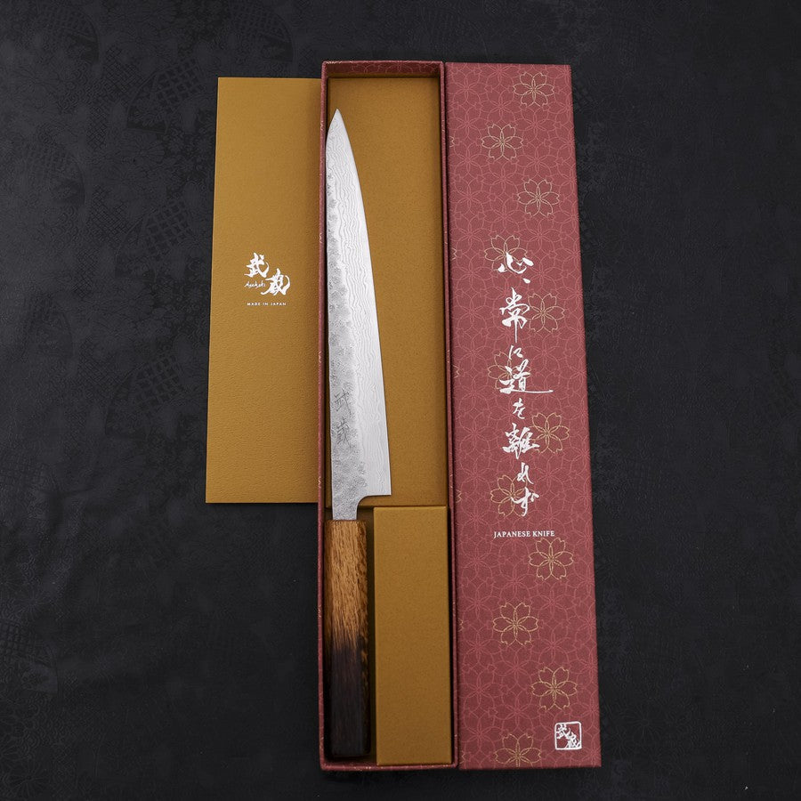 Premium AUS-10 Steel Sujihiki Knife 240mm - Nashiji Damascus Pattern with Yaki Urushi Handle - Japanese Sushi & Sashimi Chef Knife for Professional Kitchen & Home Cooking