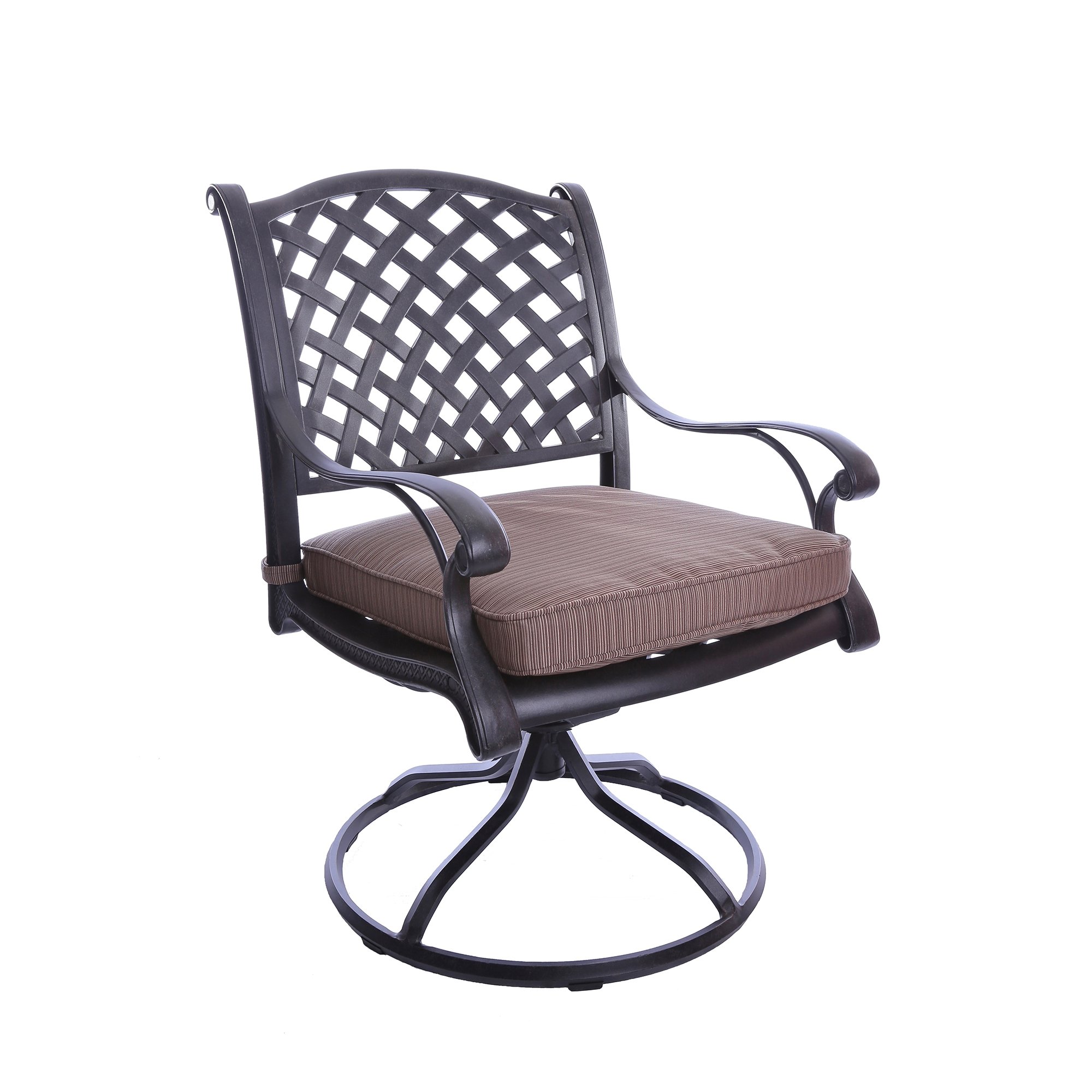 Sparta 5-Piece Outdoor Dining Set - Weather-Resistant Bronze Aluminum Patio Furniture with 4 Swivel Chairs & Square Table (Brown Stripe Cushions) - Perfect for Backyard, Garden, Poolside & Outdoor Entertaining