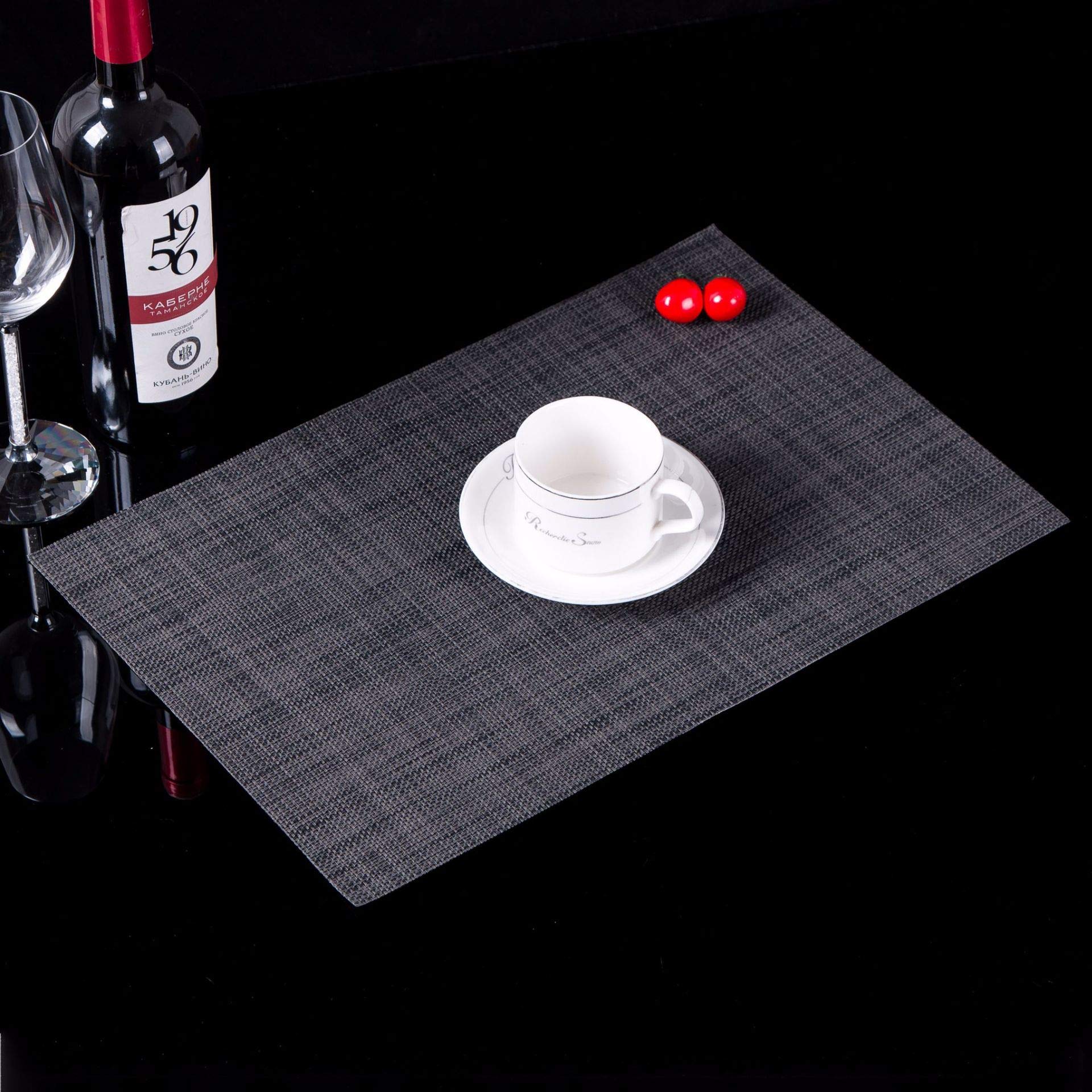 Premium Washable Vinyl Woven Placemats Set of 4 - Elegant Non-Slip Table Mats for Dining Room, Kitchen, and Outdoor Use - Waterproof & Easy to Clean Table Decor for Everyday Meals and Special Occasions