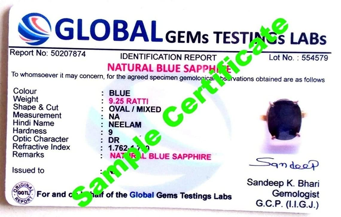 Natural Certified Blue Sapphire (Neelam) Astrological Ring - 92.5 Sterling Silver Diamond Ring for Men & Women - Perfect for Spiritual Healing, Meditation & Fashion Jewelry