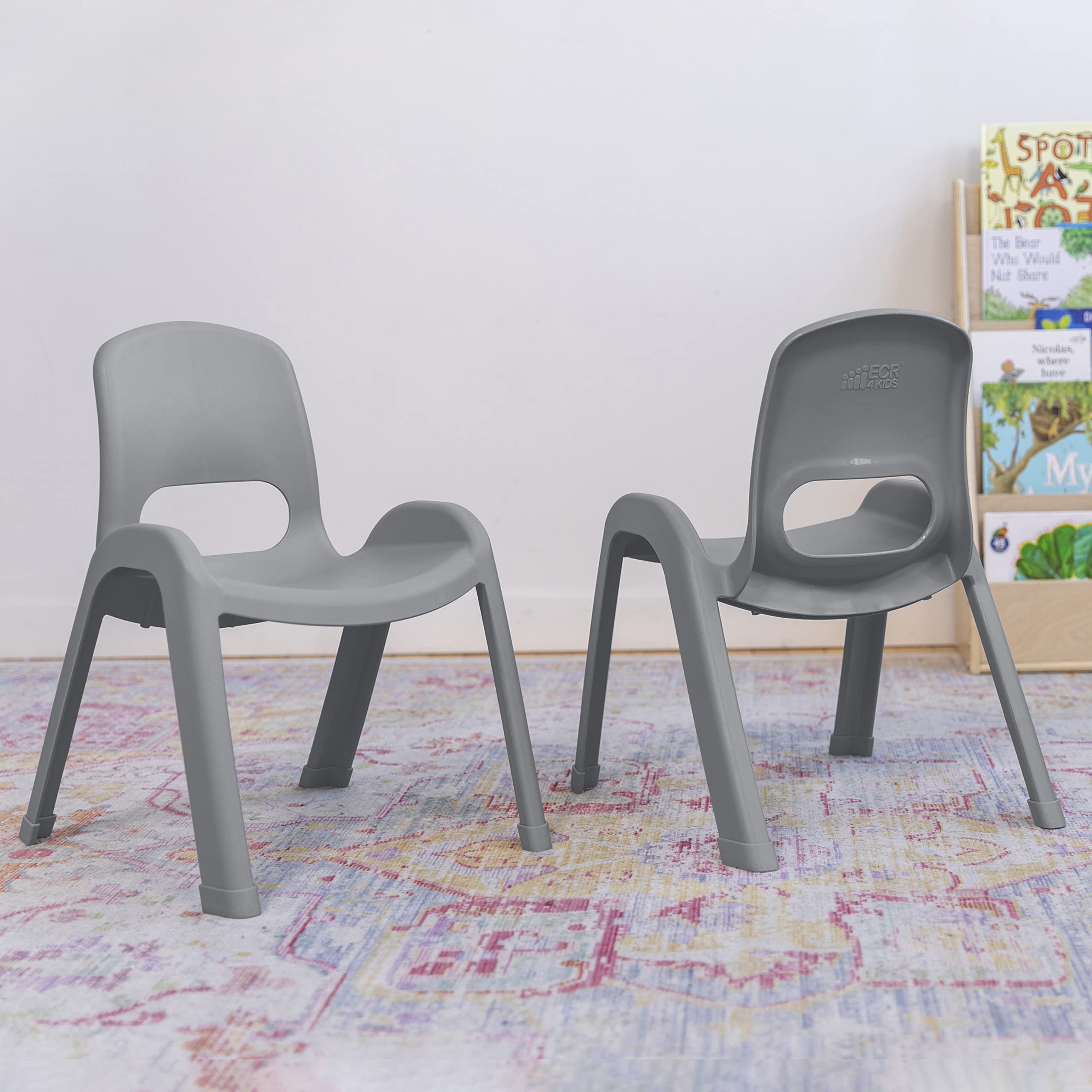 ECR4Kids SitRight Classroom Chairs - 4-Pack Grey Stackable Student Chairs for School, Daycare & Home Learning - Ergonomic Kids Seating Solution