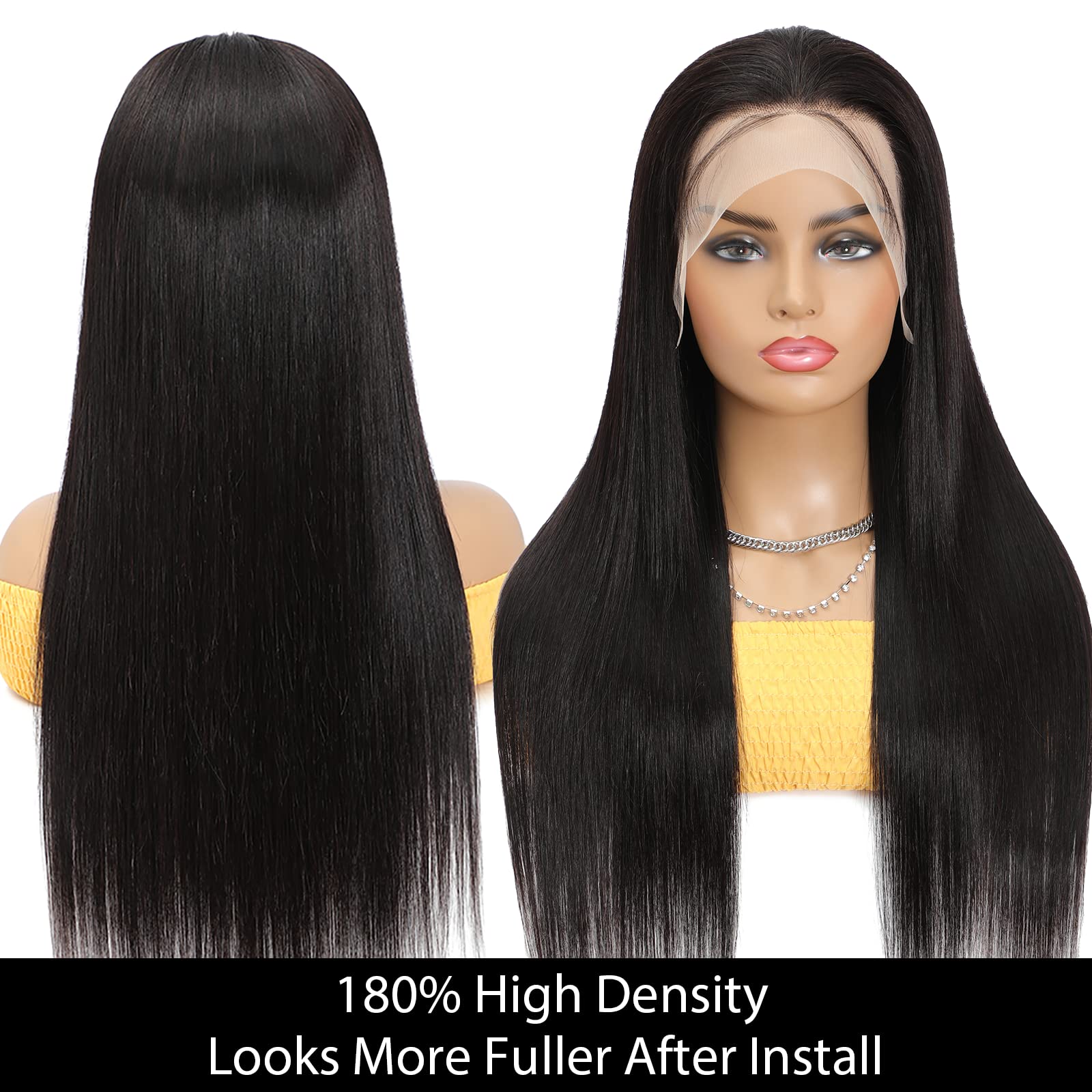 30 Inch 13x4 HD Straight Lace Front Wig - 180% Density Brazilian Virgin Human Hair with Baby Hair for Black Women | Natural Color | Perfect for Daily Wear, Parties & Special Occasions
