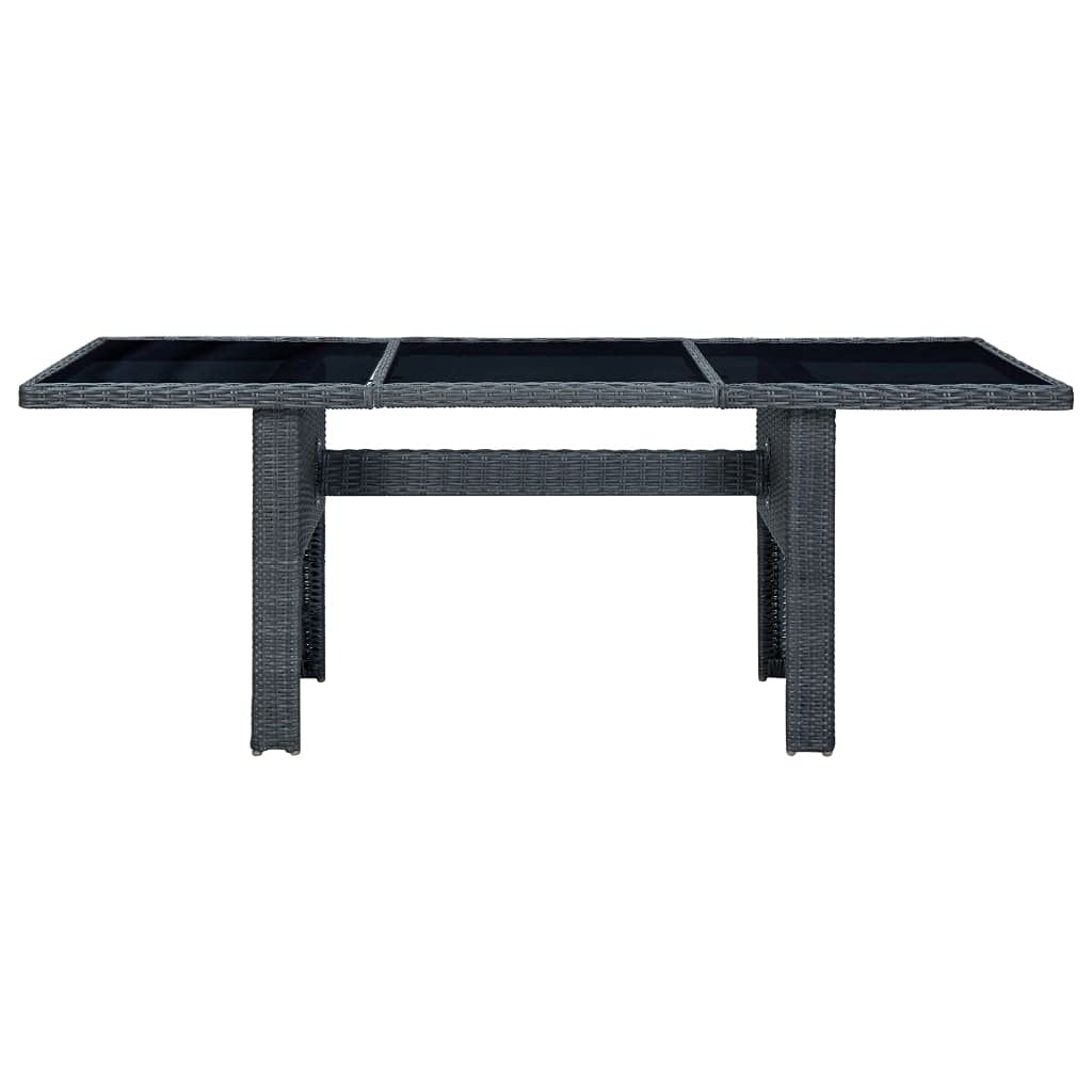 Outdoor Dining Table - Weather Resistant Patio Furniture with Dark Gray Poly Rattan & Tempered Glass Top for Backyard, Balcony, Poolside, and Garden Entertaining