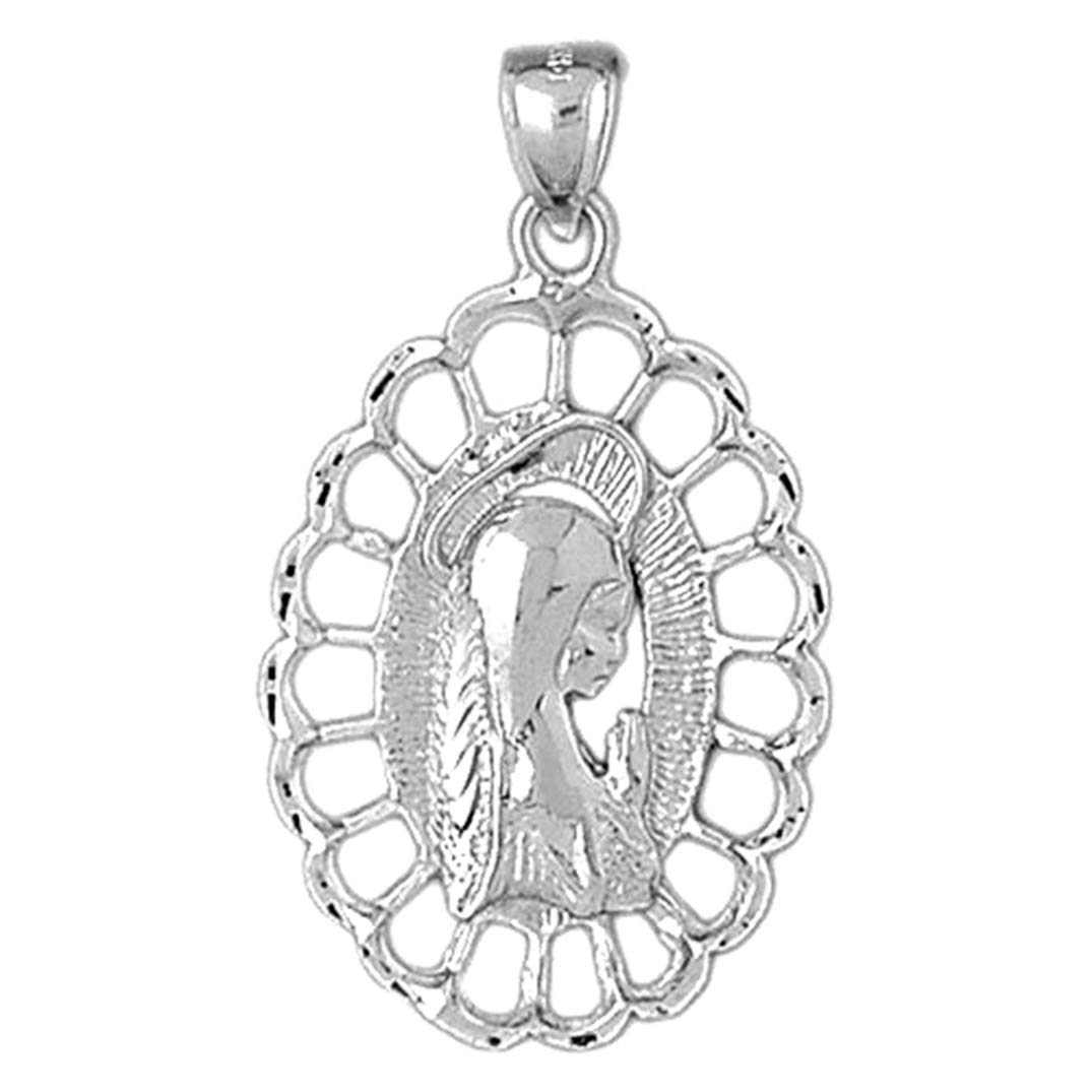 925 Sterling Silver Mother Mary Pendant Necklace - 40mm Religious Jewelry for Women, Perfect Gift for Baptism, First Communion & Prayer